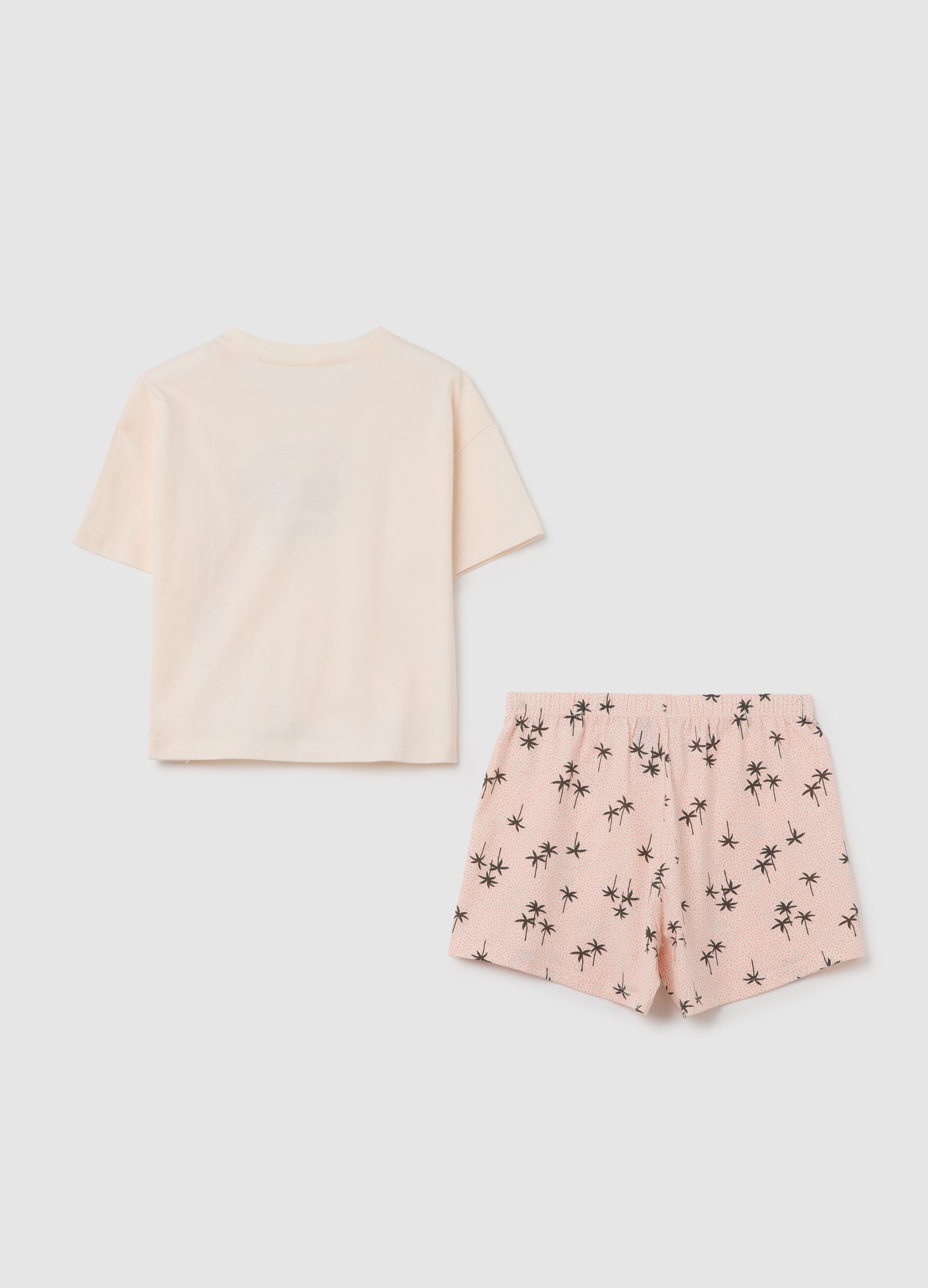 Girls' beige cotton set with tropical print