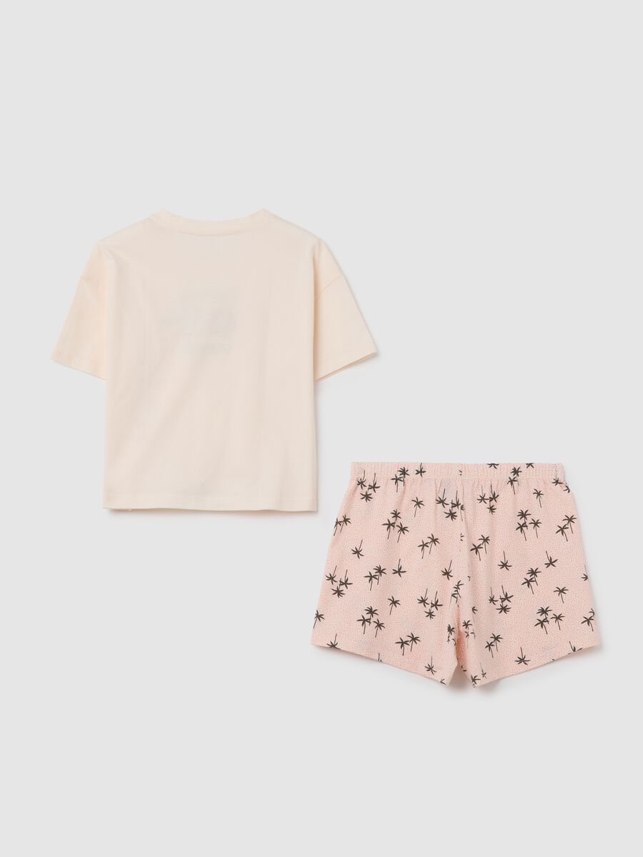 Girls' beige cotton set with tropical print_1
