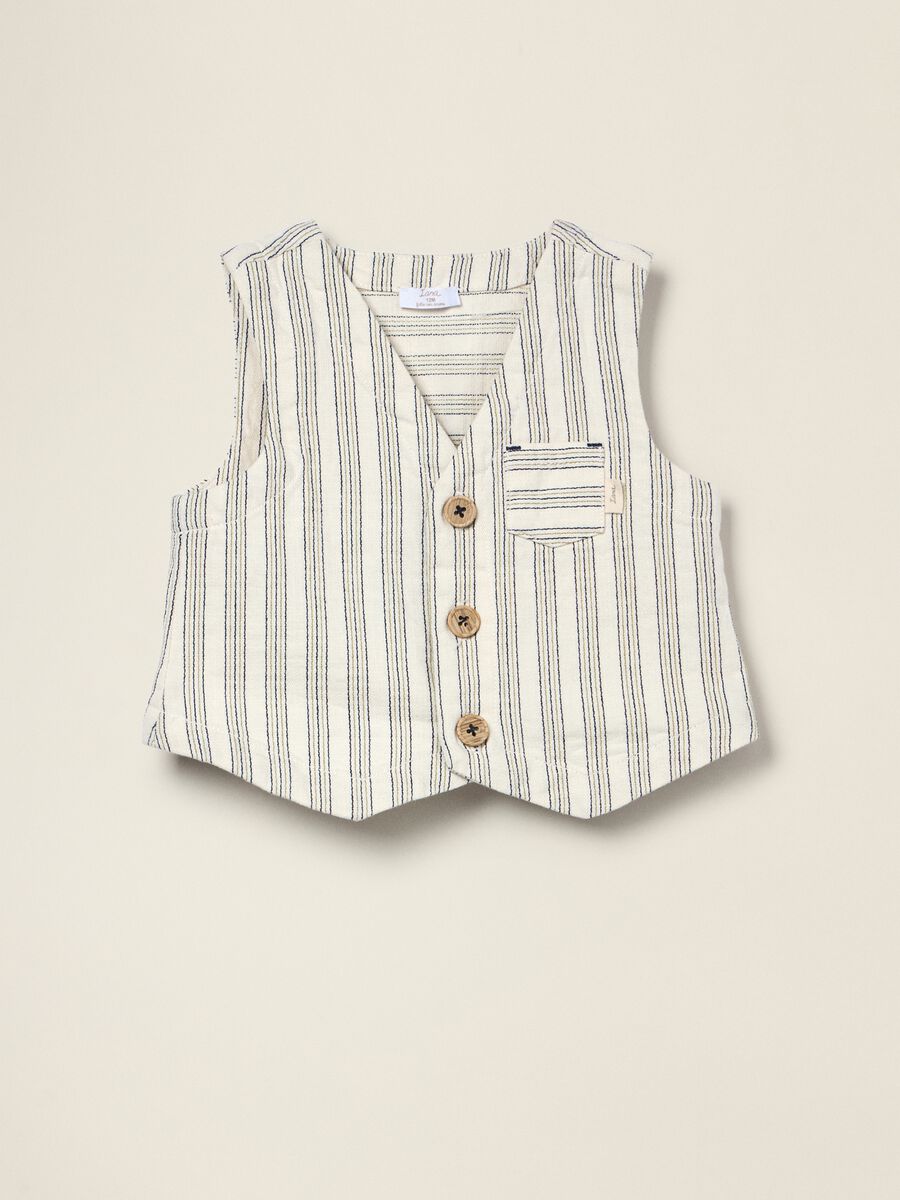 Beige pure cotton striped waistcoat_0