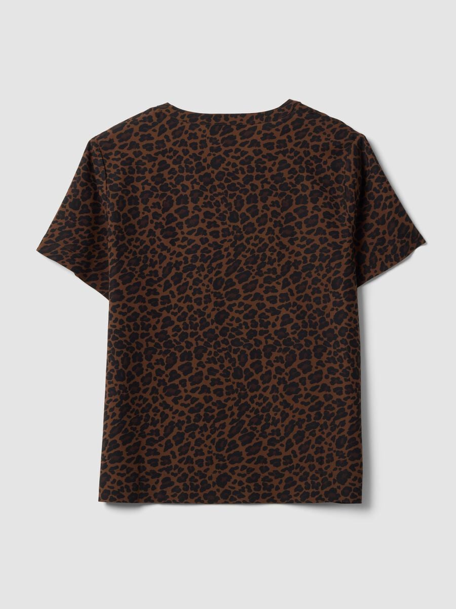 Blusa marrone in pura viscosa con collo coreano e fantasia animalier regular fit_1