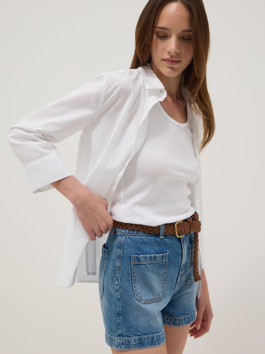 Blue pure cotton denim shorts_0
