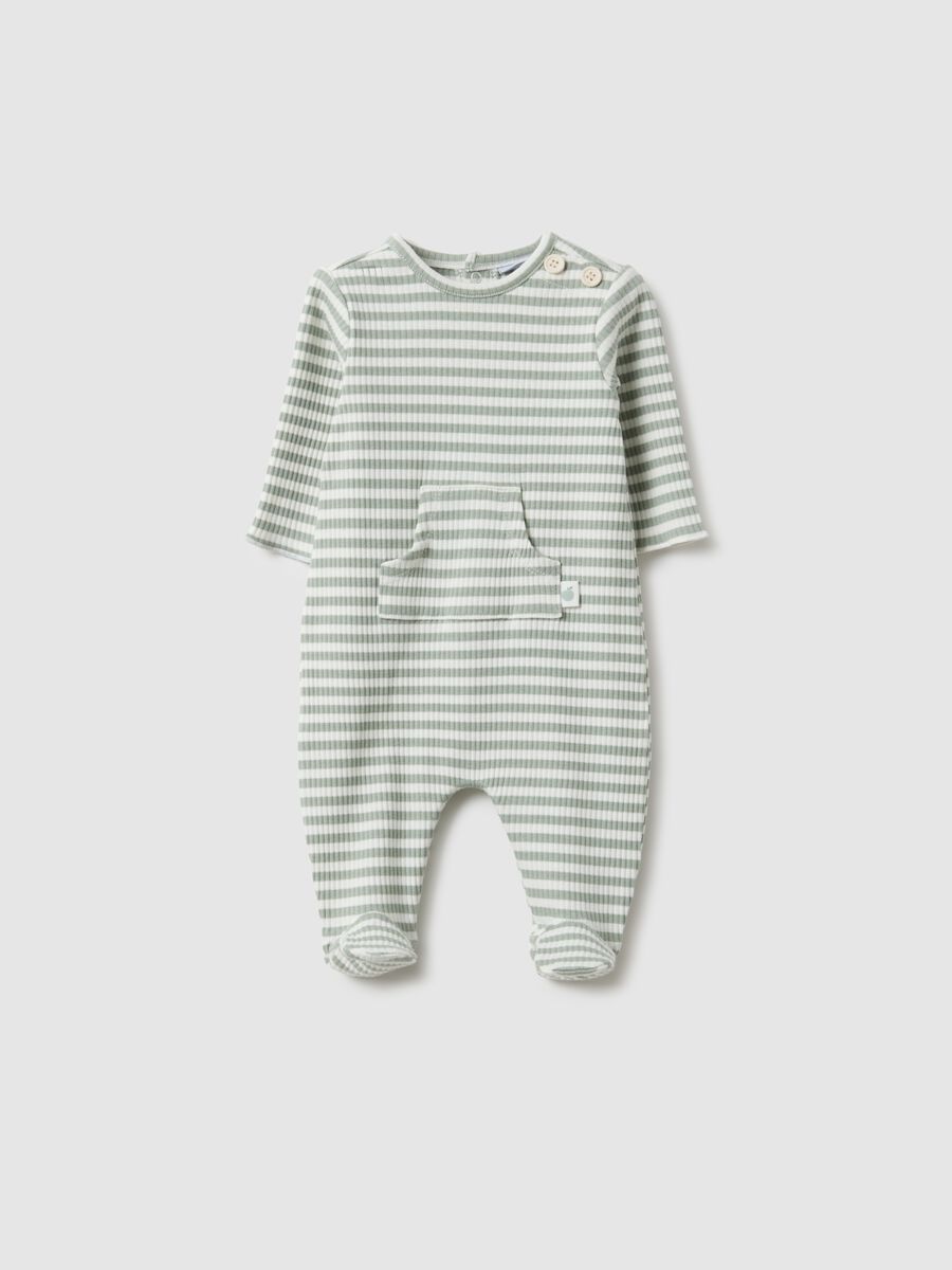Newborn Long Cotton Blend Playsuit with Multicolour Stripes, Regular Fit_0