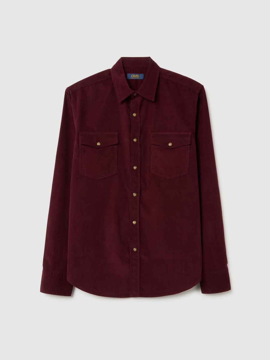 Red pure cotton corduroy regular fit shirt_4