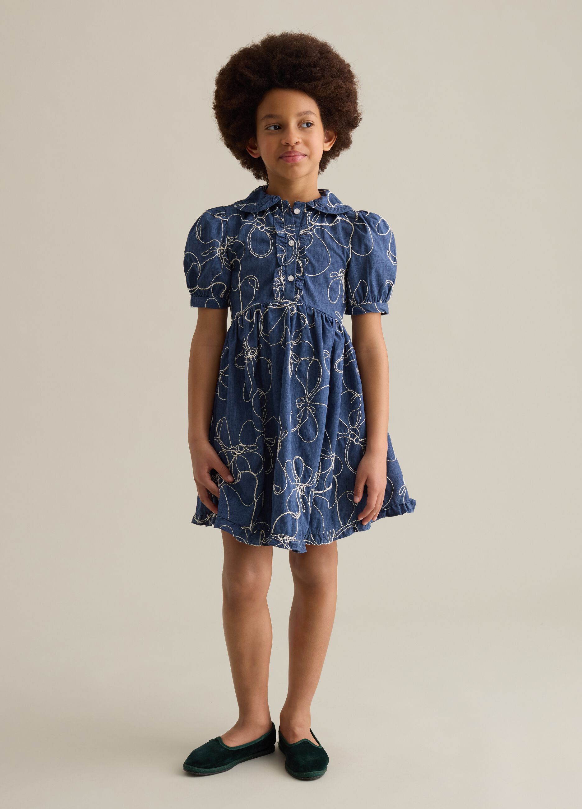 Denim dress with floral embroidery