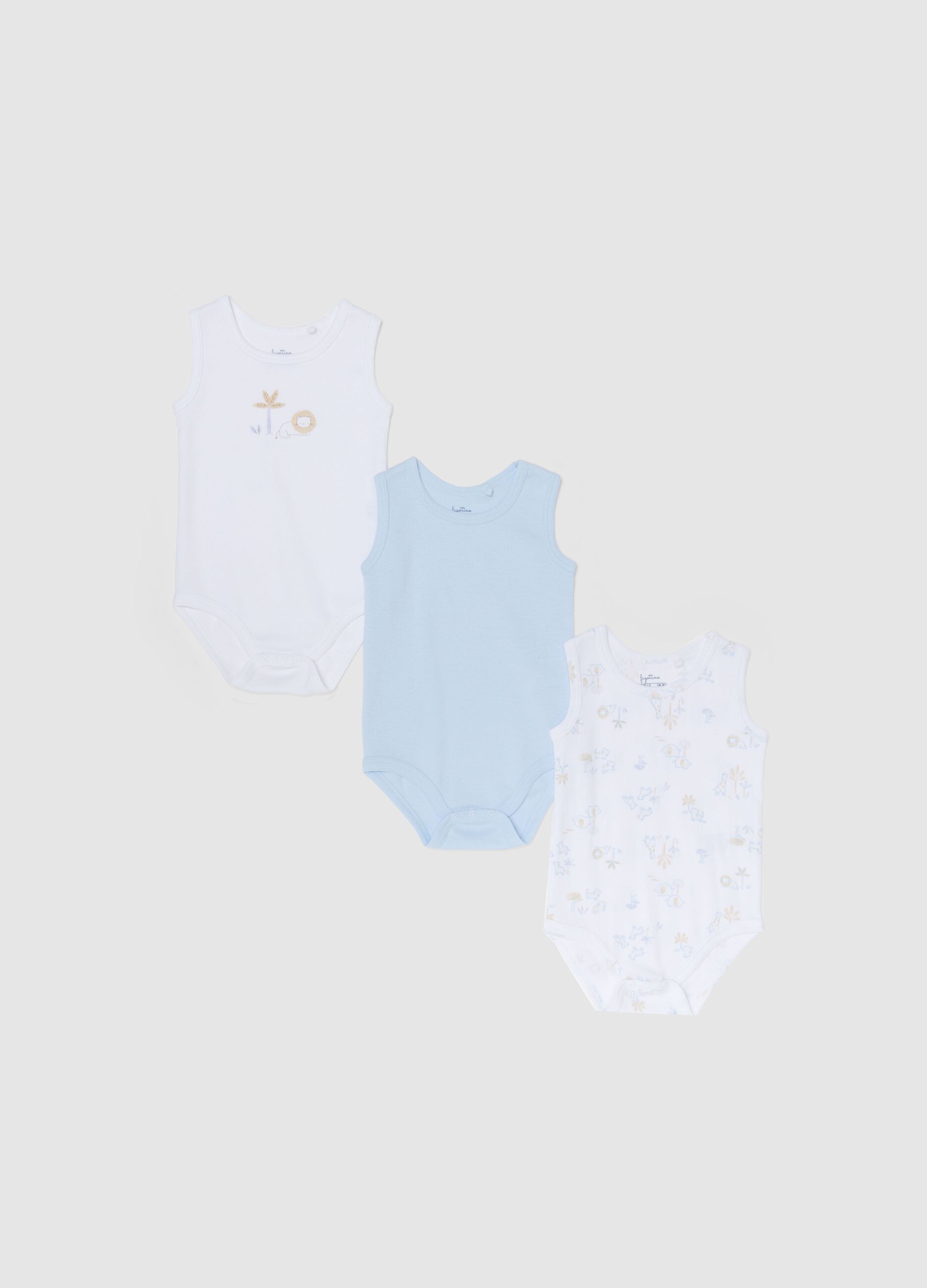 Multicolour sleeveless cotton bodysuit tripack for newborns