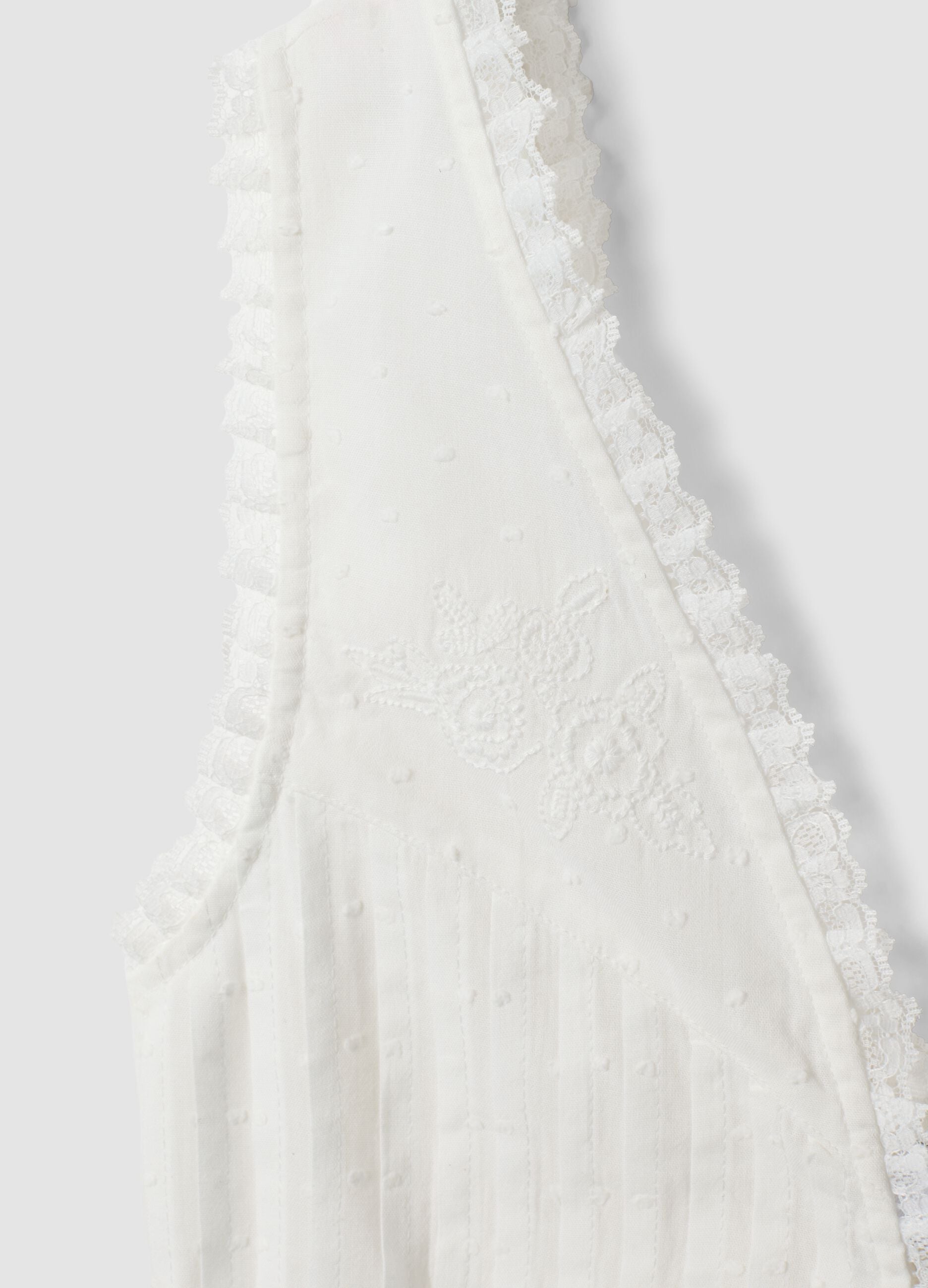 White pure cotton waistcoat with lace