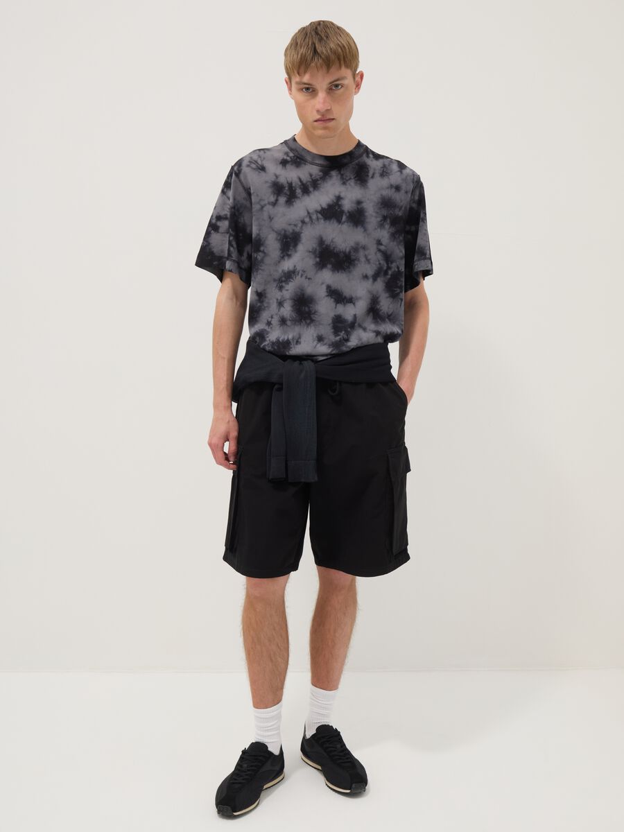 Blue pure cotton T-shirt with tie-dye print_3
