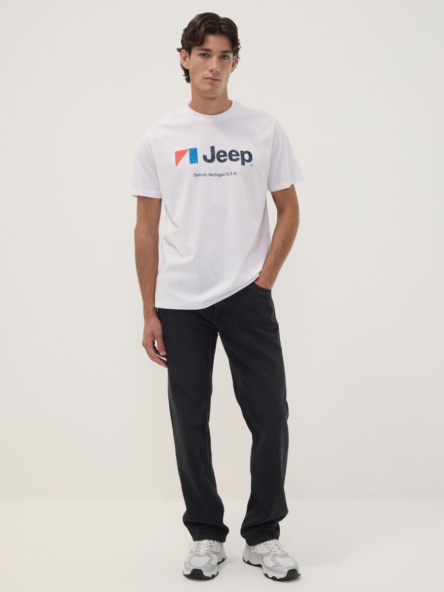 T-shirt bianca in puro cotone girocollo con stampa Jeep_1