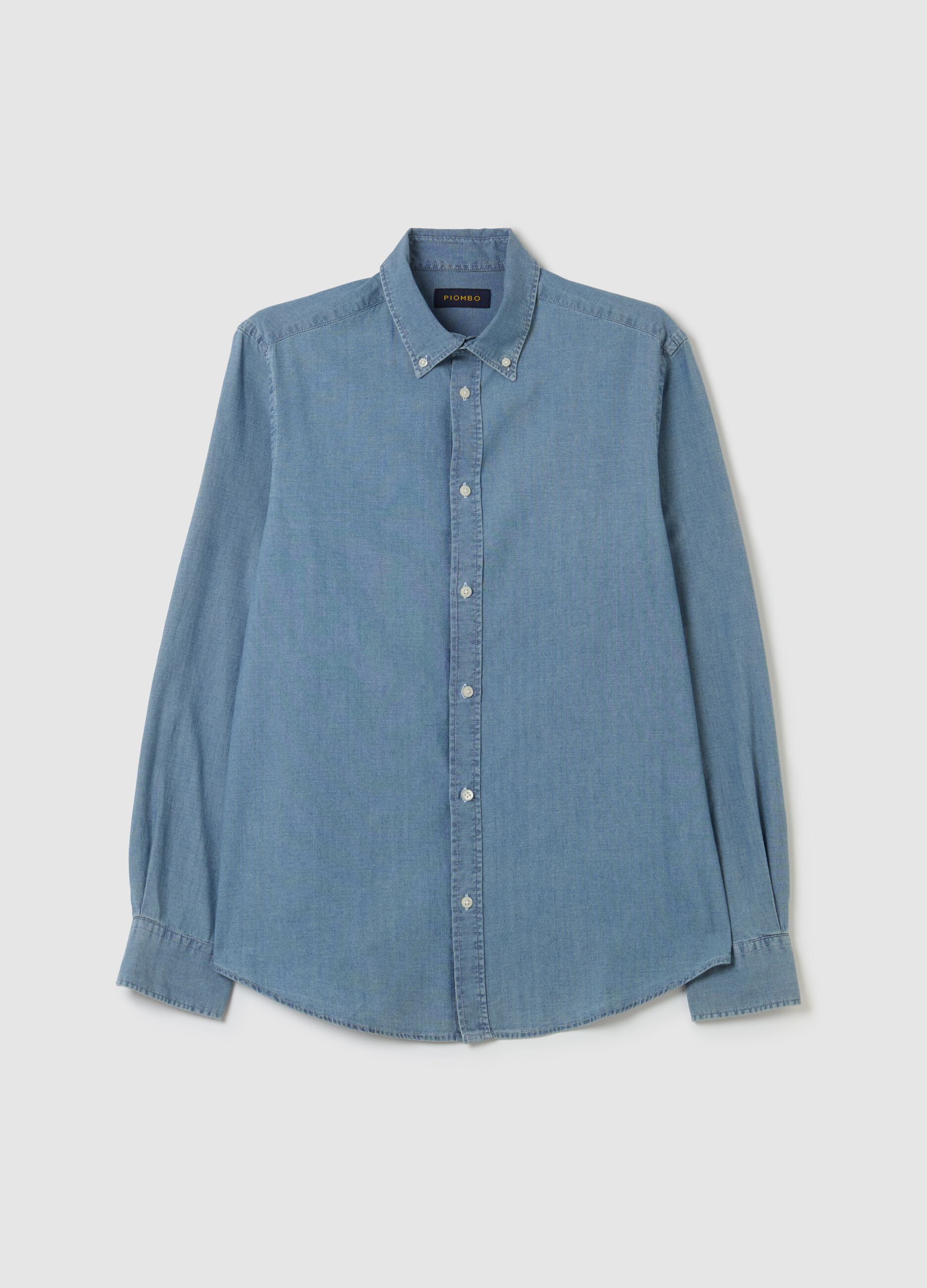 Camicia regular fit in cotone chambray