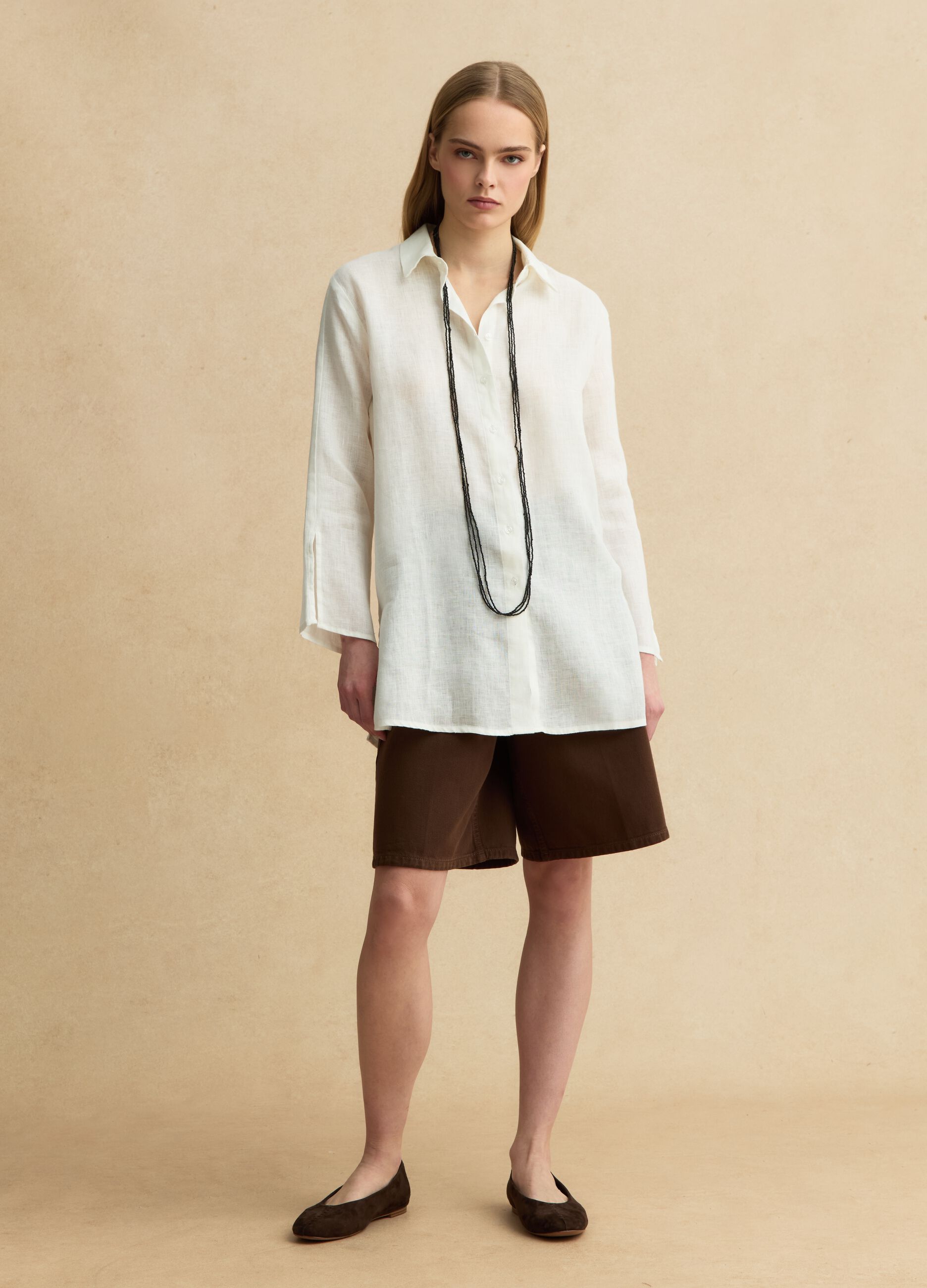 White pure linen shirt with oversized fit