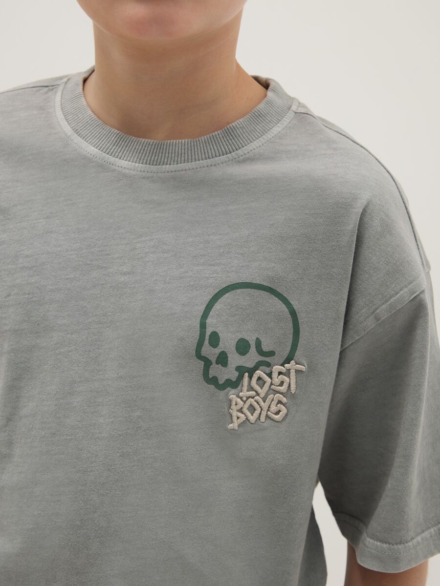 Boys' Green Pure Cotton Oversized Fit T-shirt with Skull_2
