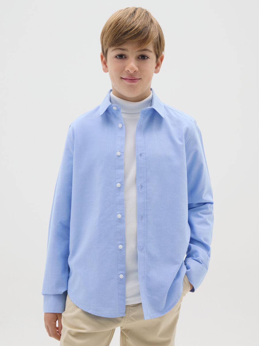 Camicia da ragazzo in puro cotone azzurra regular fit_0