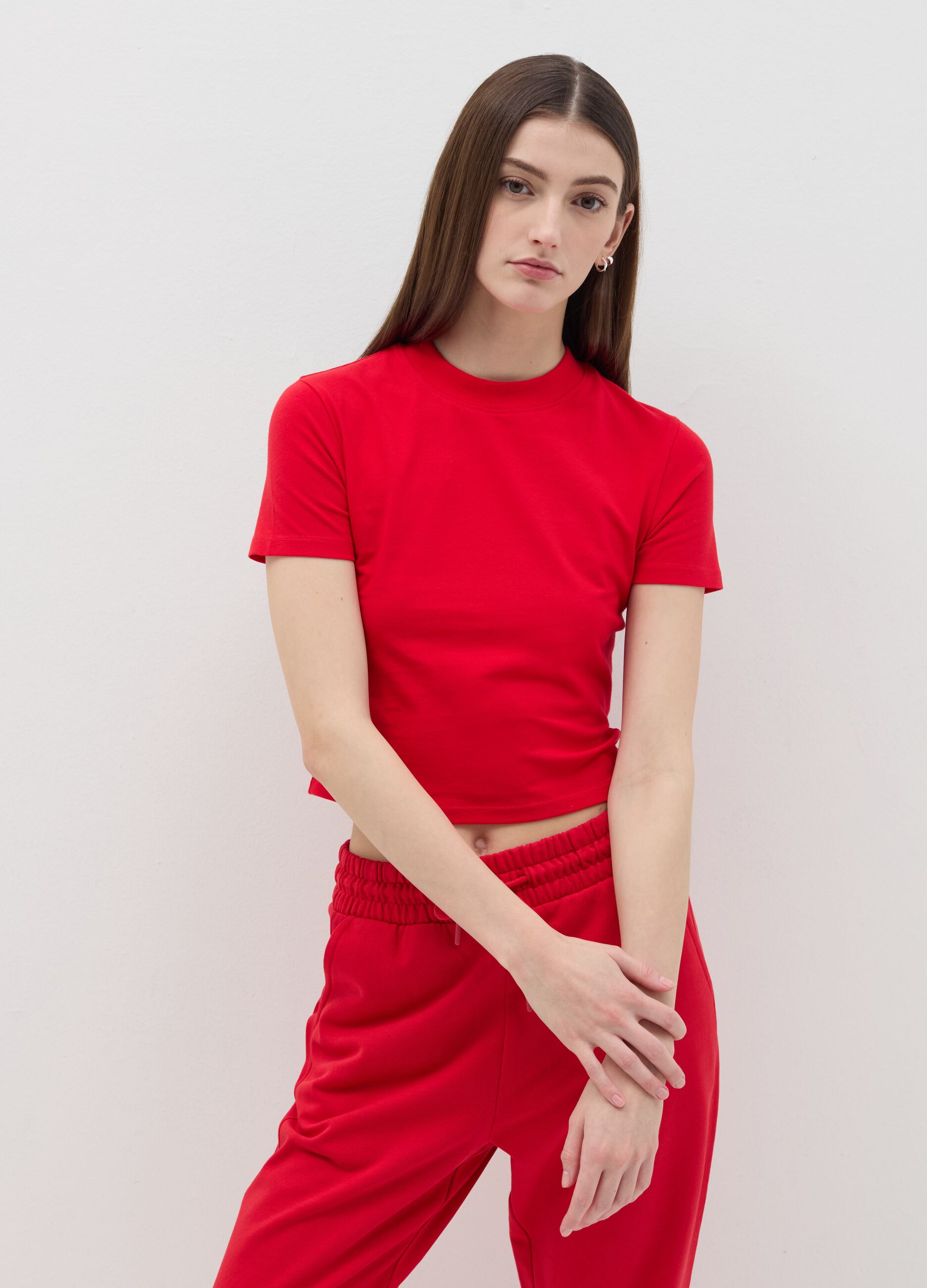 T-shirt mock neck in cotone stretch