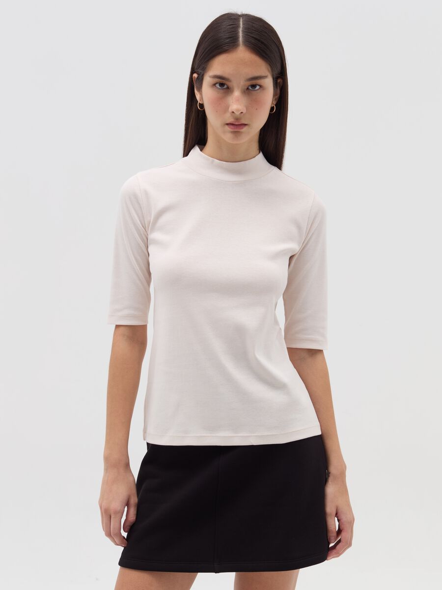 T-shirt mock neck con maniche al gomito_0