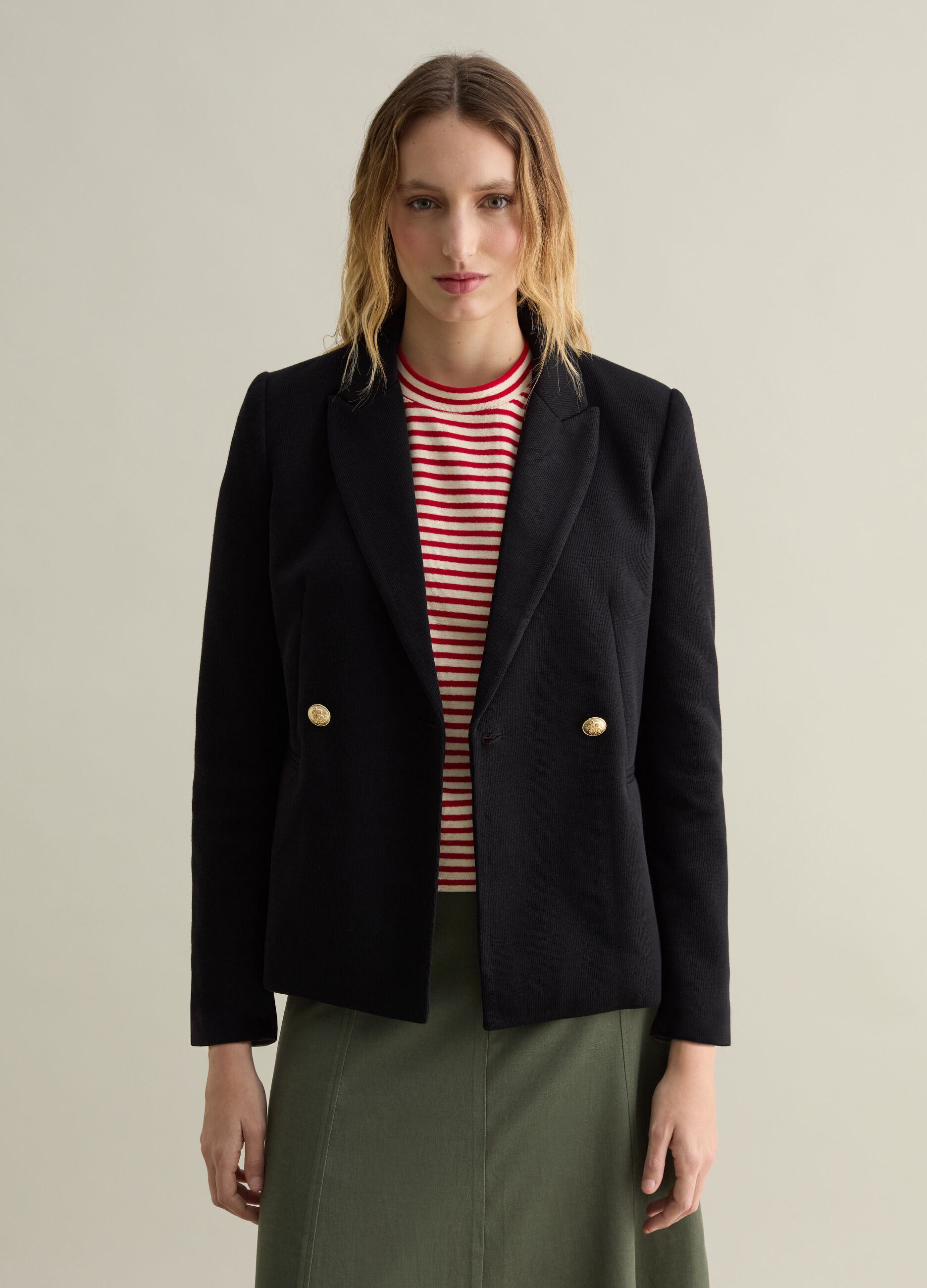 Double-breasted blazer in jersey with gold-coloured buttons