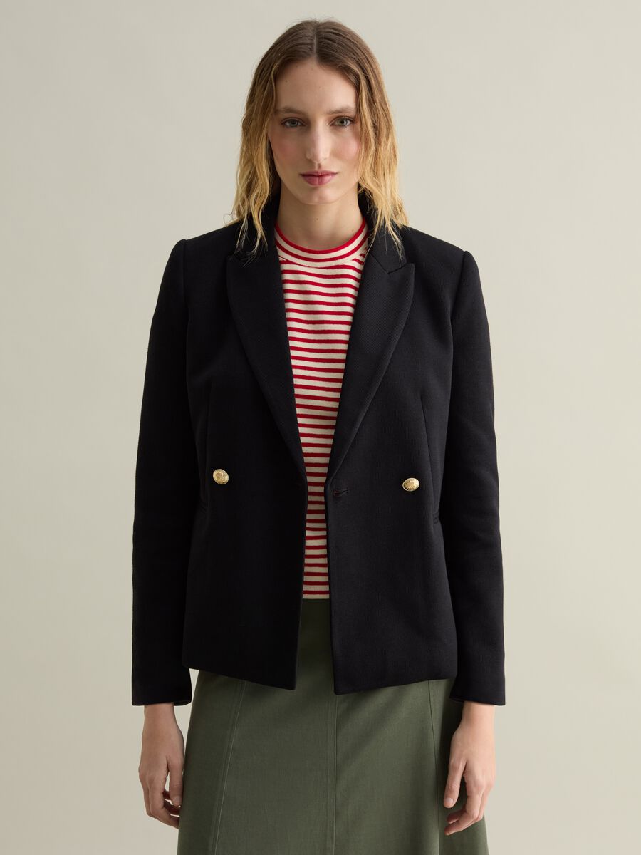 Double-breasted blazer in jersey with gold-coloured buttons_0