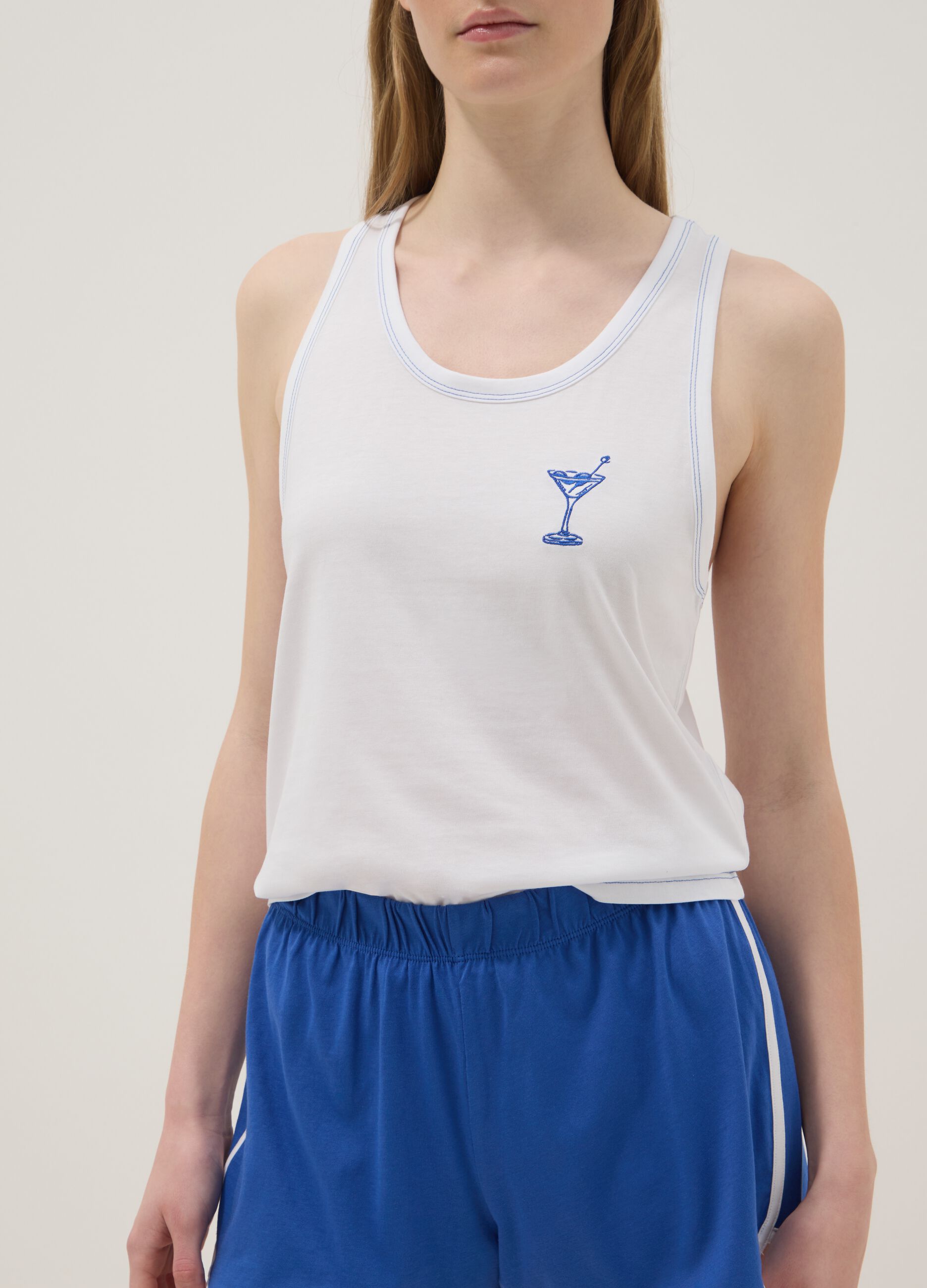 Multicolour pure cotton short pyjamas, regular fit with embroidery