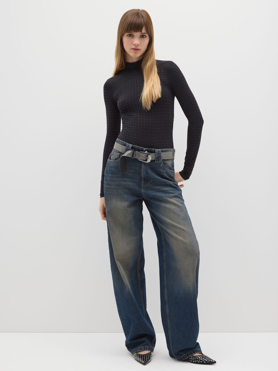 Black High-Neck Bodysuit with Glitter_1