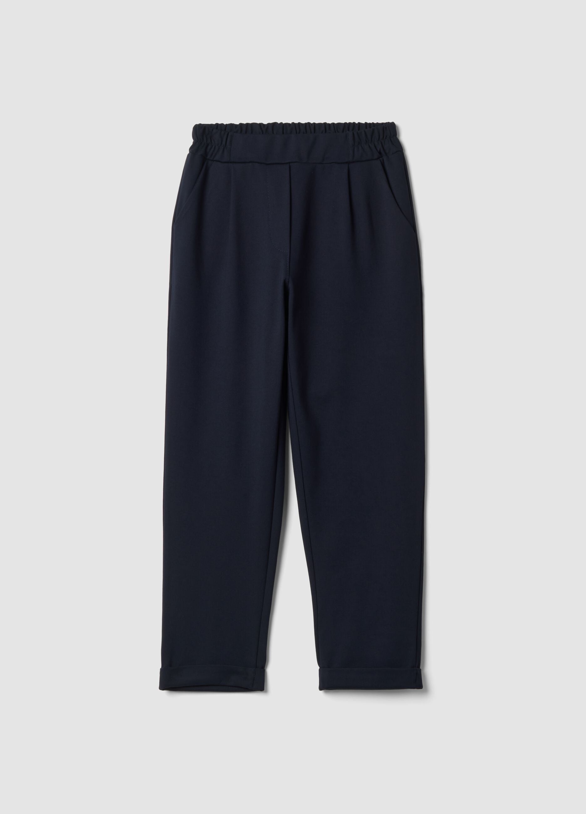 Navy blue stretch viscose regular-fit trousers