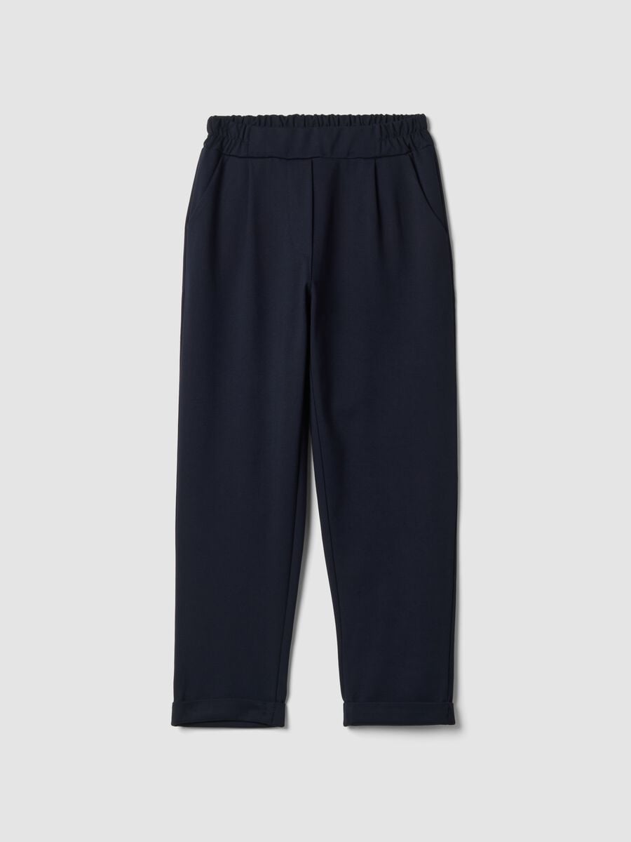 Navy blue stretch viscose regular-fit trousers_0