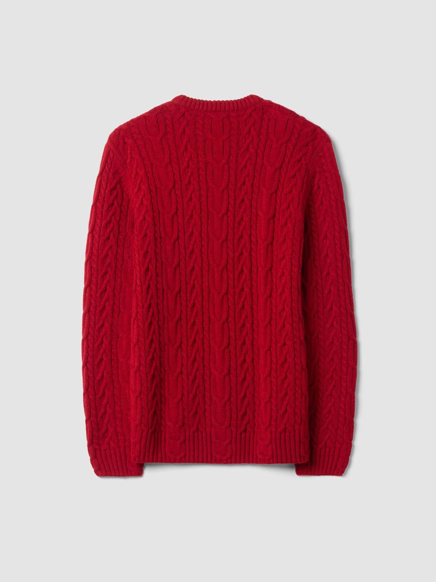 Maglia rossa girocollo in misto lana con lavorazione jacquard_6