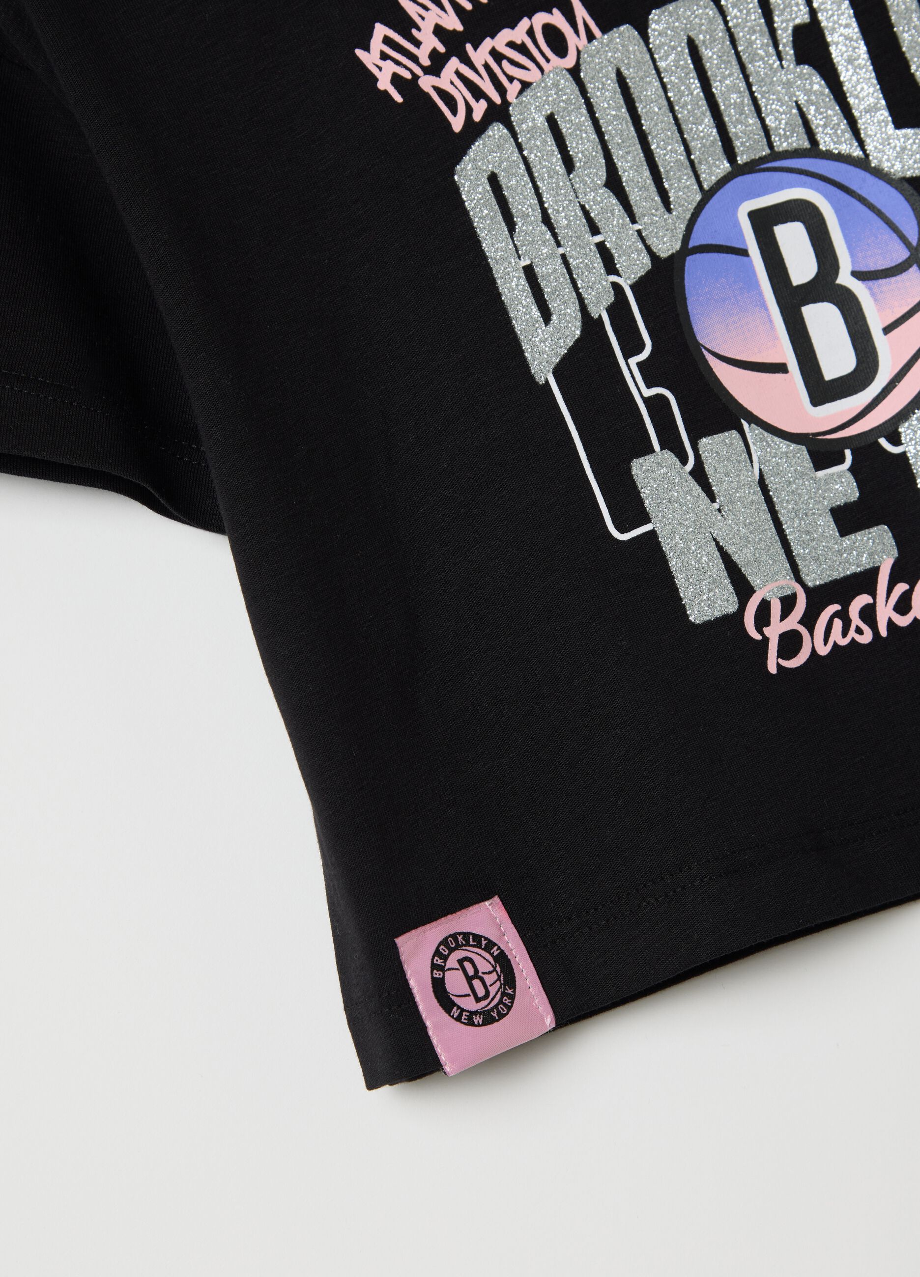 Black NBA Brooklyn NETS crop T-shirt in cotton