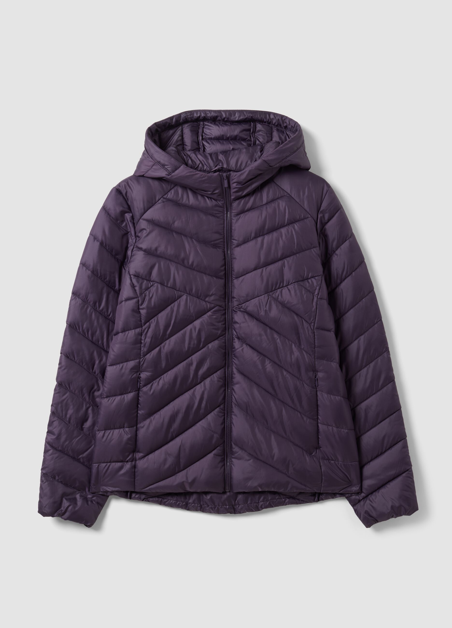 Purple Ultralight Quilted Jacket with Hood and Zip