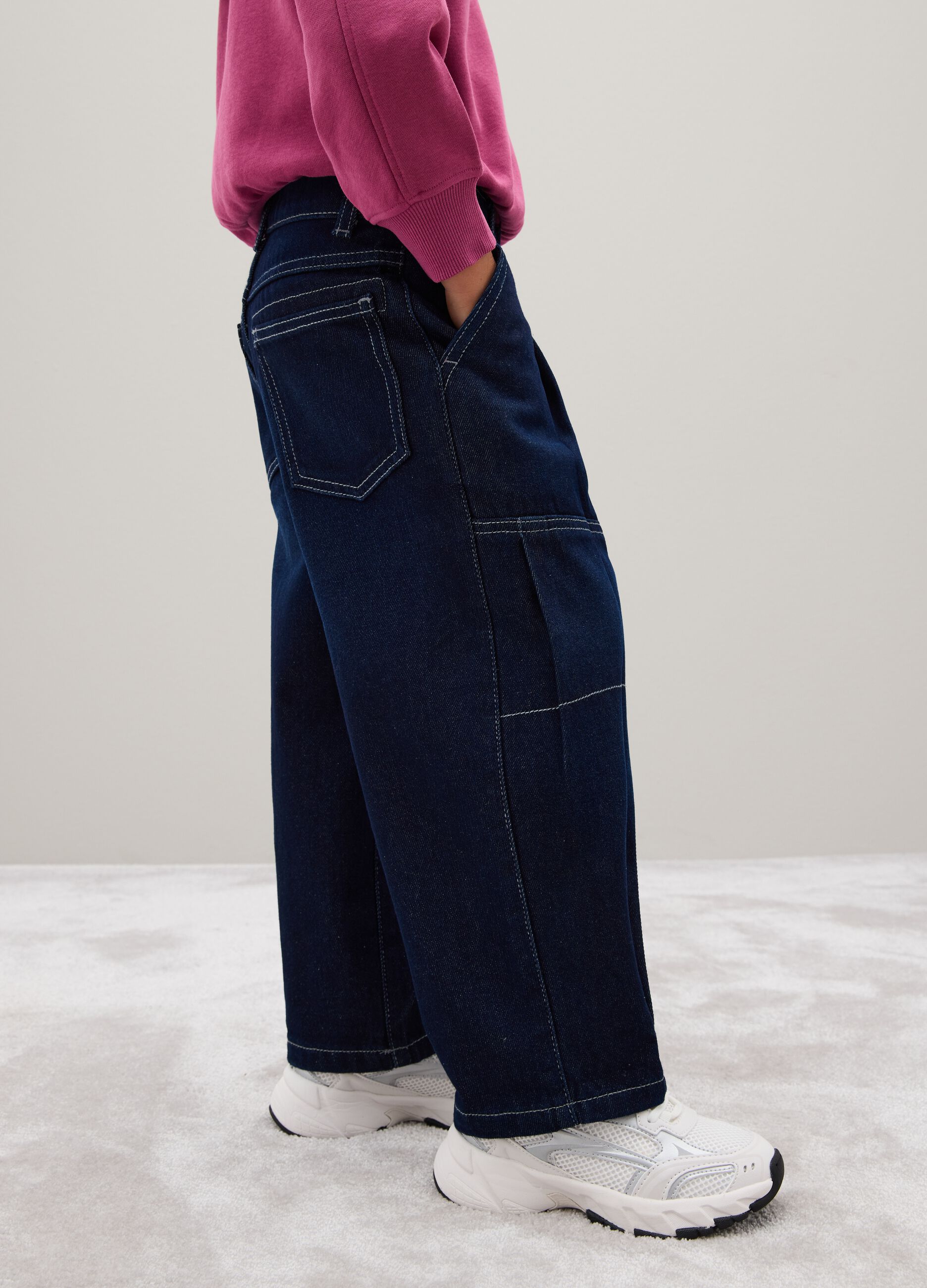 Girls' baggy blue pure cotton jeans