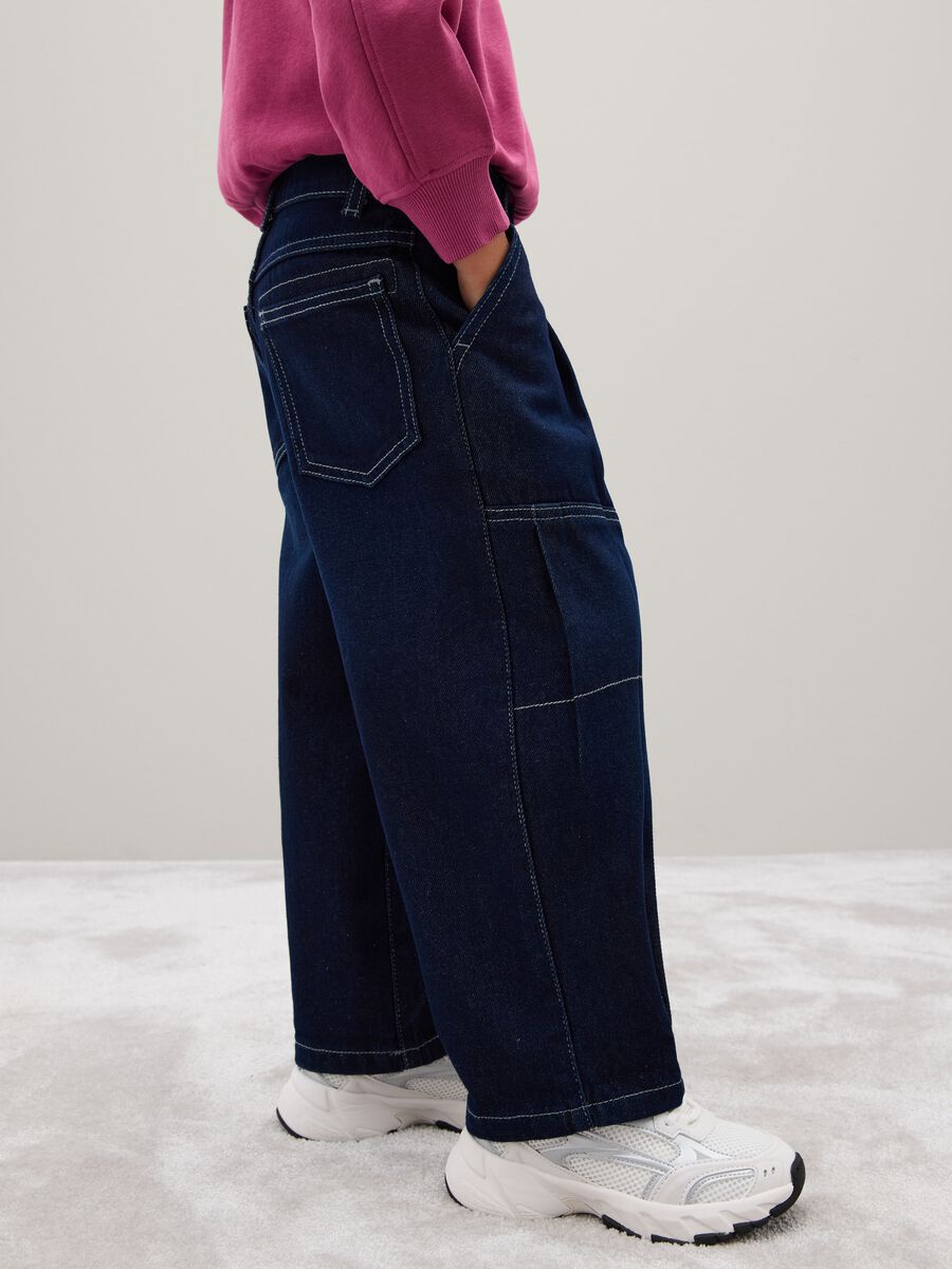 Girls' baggy blue pure cotton jeans_3