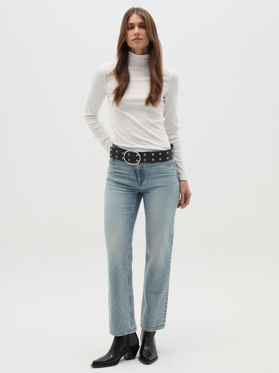 Stretch cotton and modal turtleneck jumper with ribbing_1