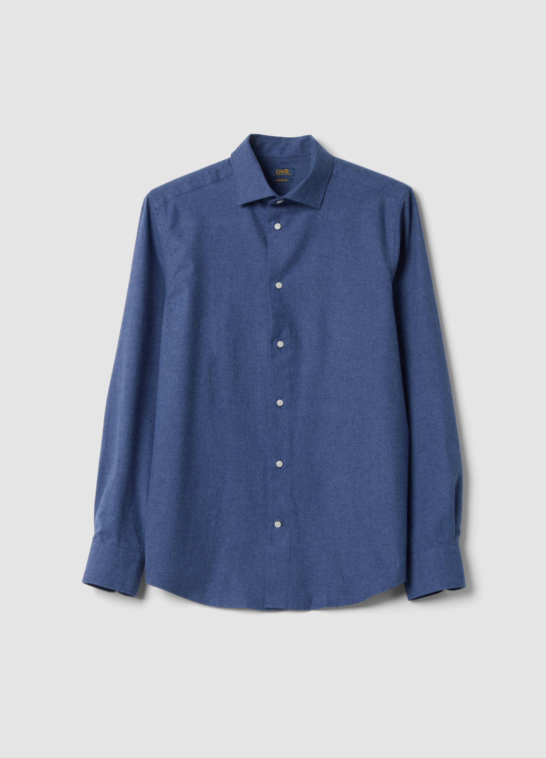 Light blue pure cotton twill shirt, regular fit