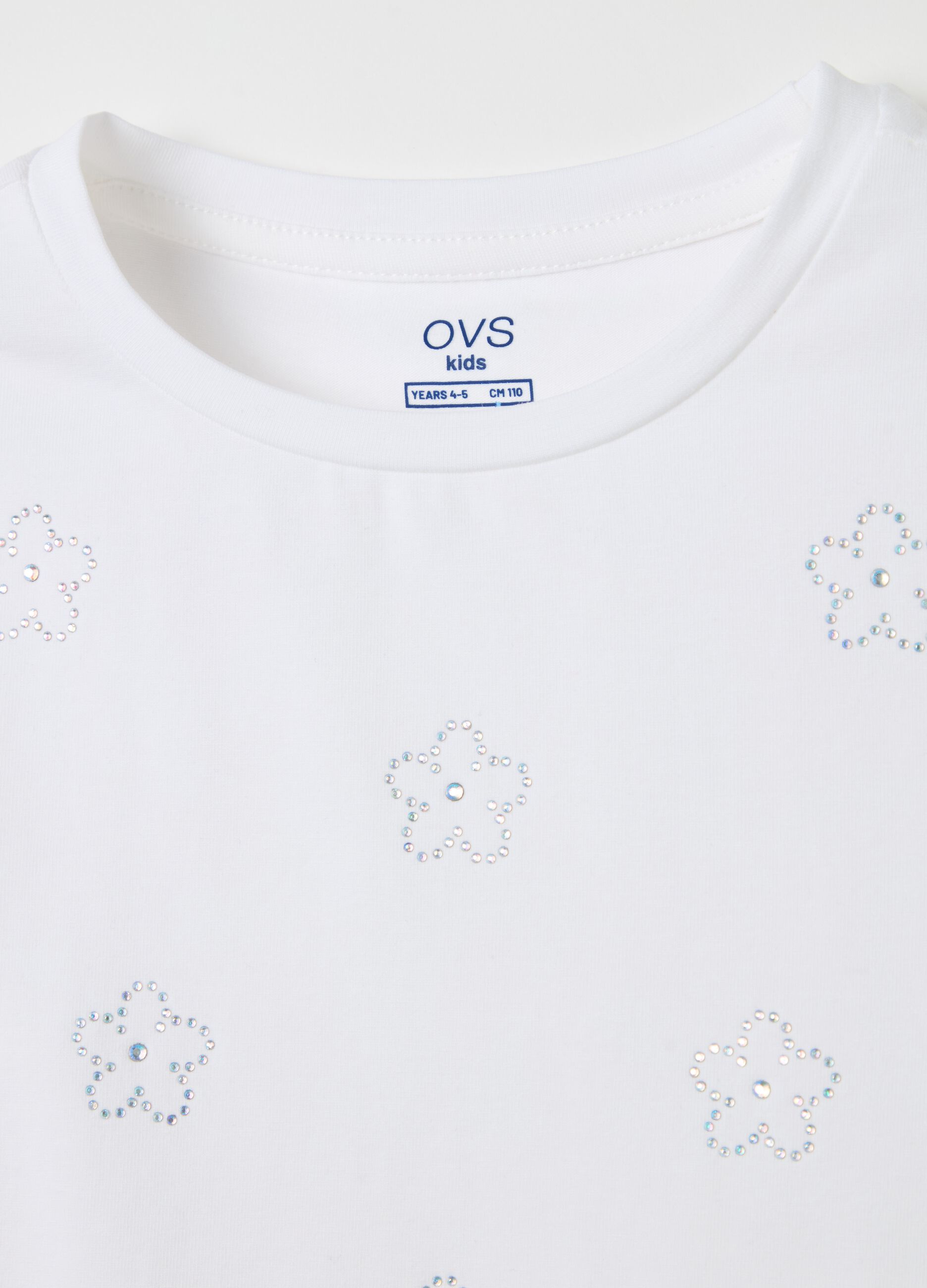 T-shirt maniche lunghe con fiori di strass