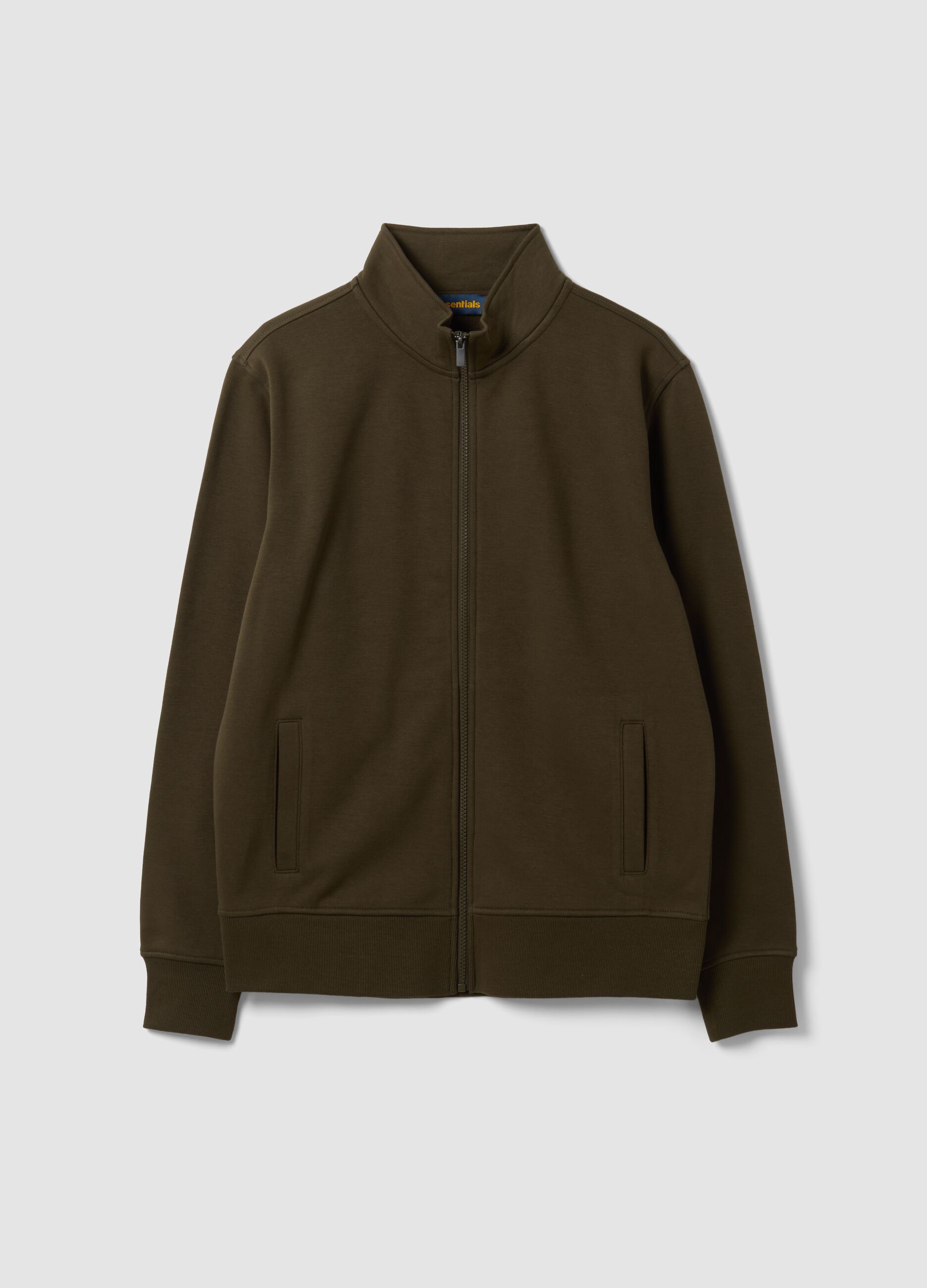 Green cotton-blend regular-fit sweatshirt with zip and crew neck