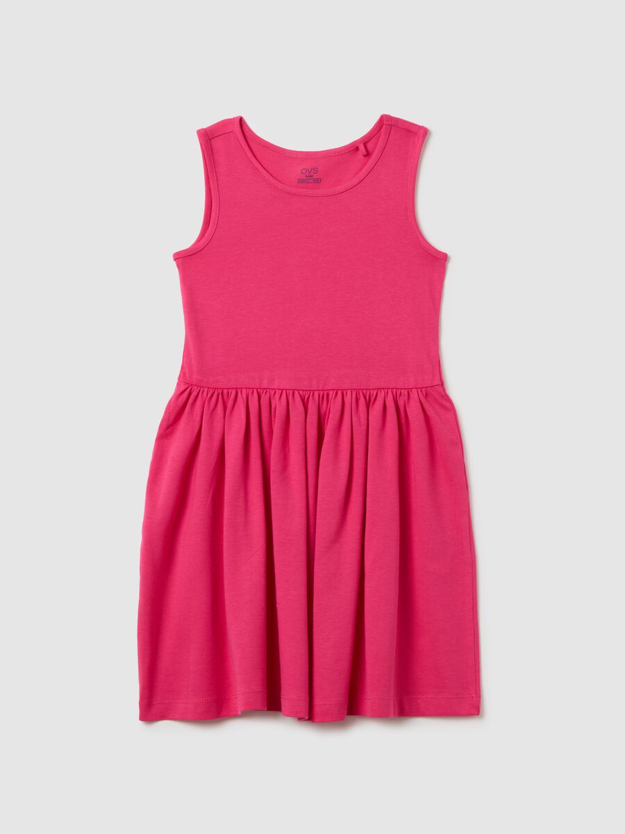 Girls' pink pure cotton dress regular fit_0