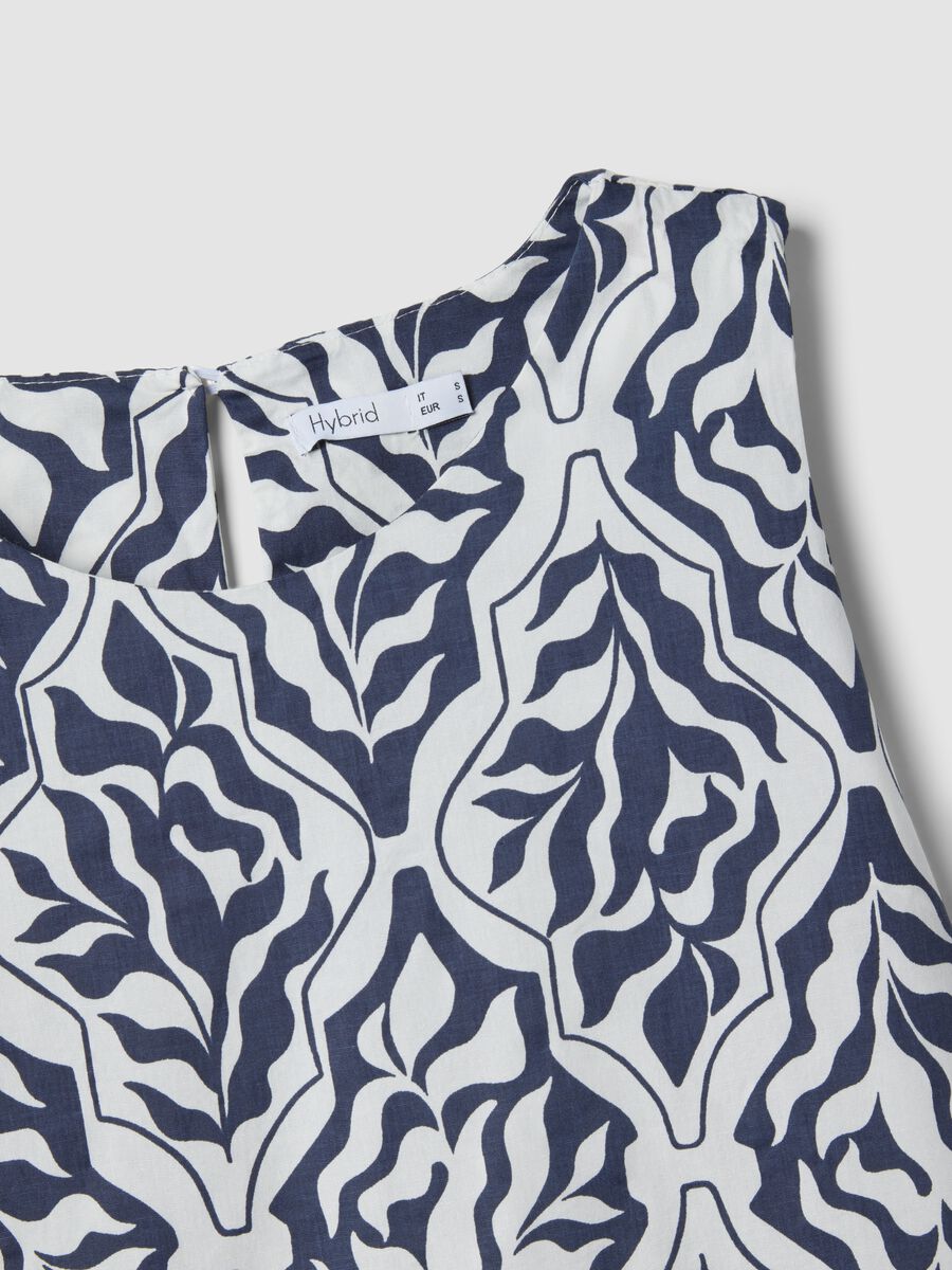 Blue stretch cotton midi dress with all-over print, regular fit_5