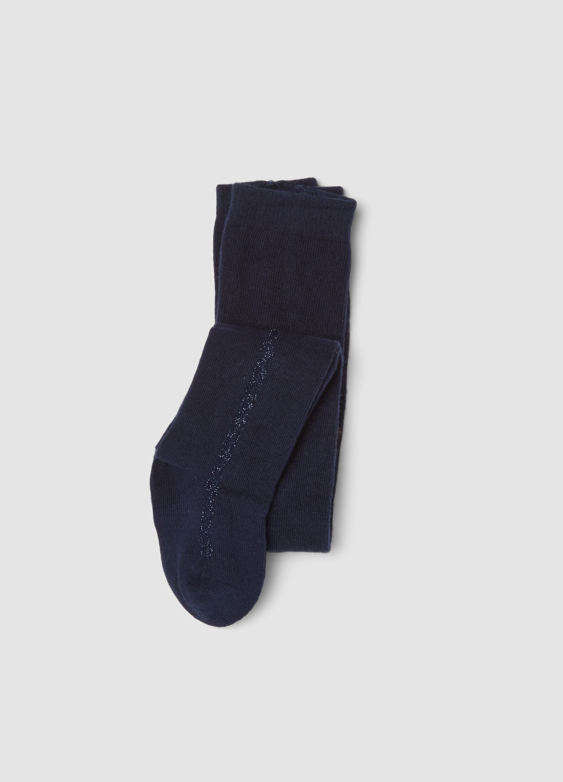 Blue stretch organic cotton tights with lurex