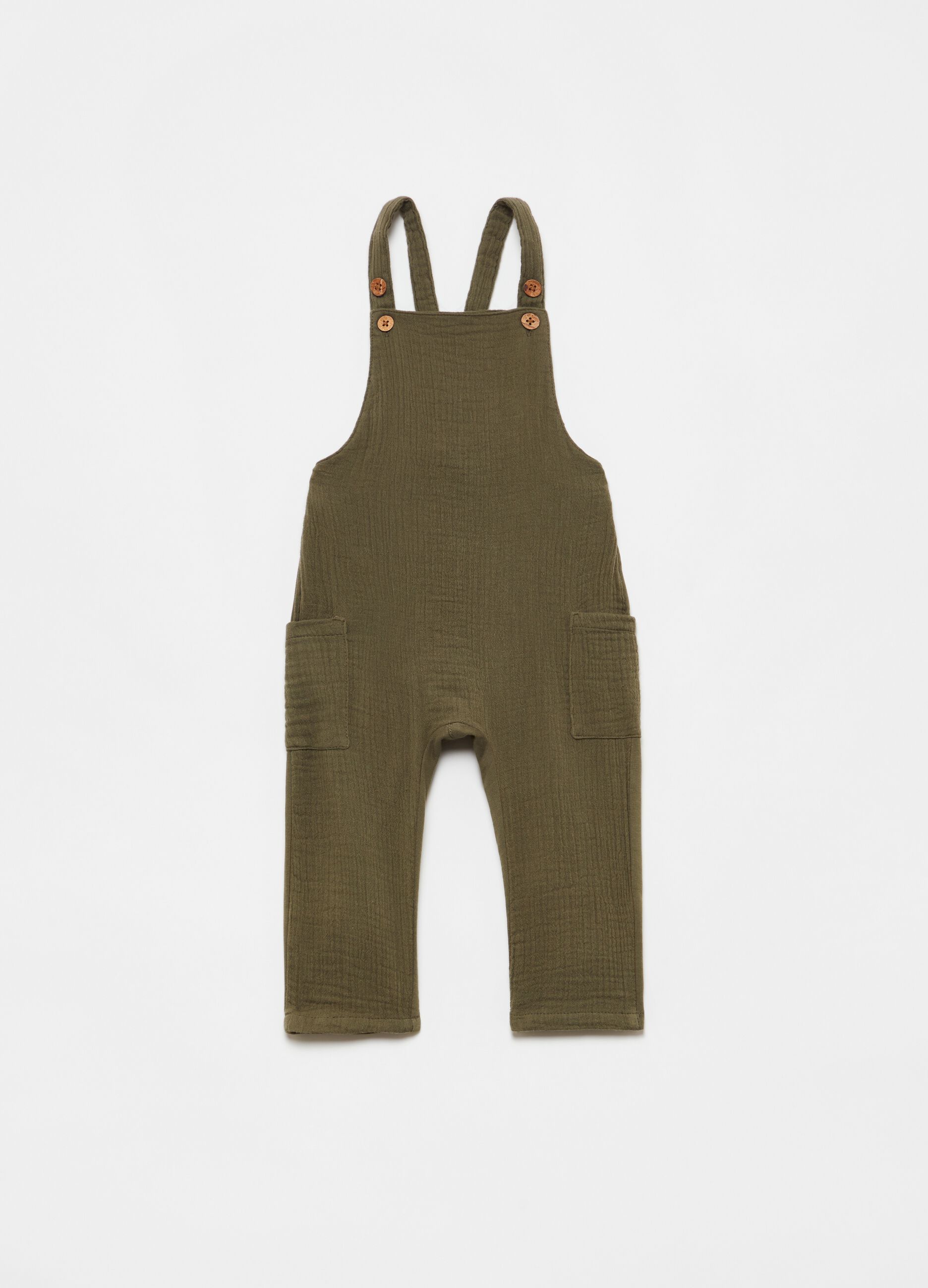 Stretch dungarees with wooden buttons
