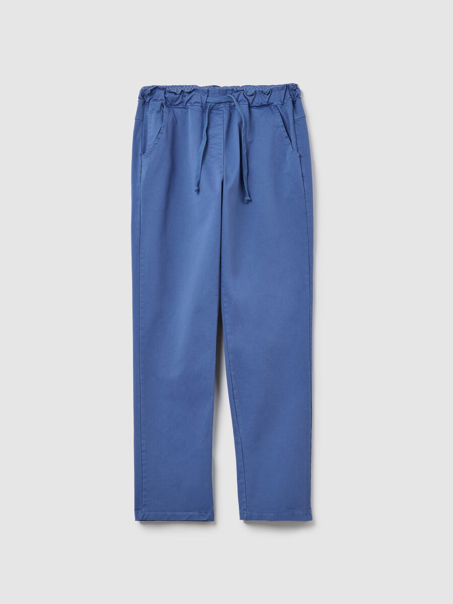 Blue stretch cotton trousers with drawstring_4
