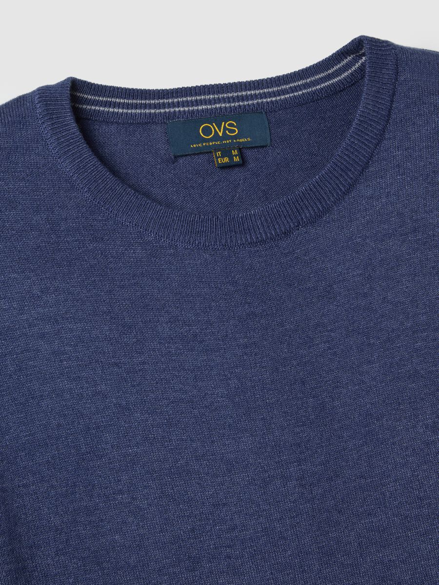 Blue cotton-blend crew neck sweater, regular fit_5