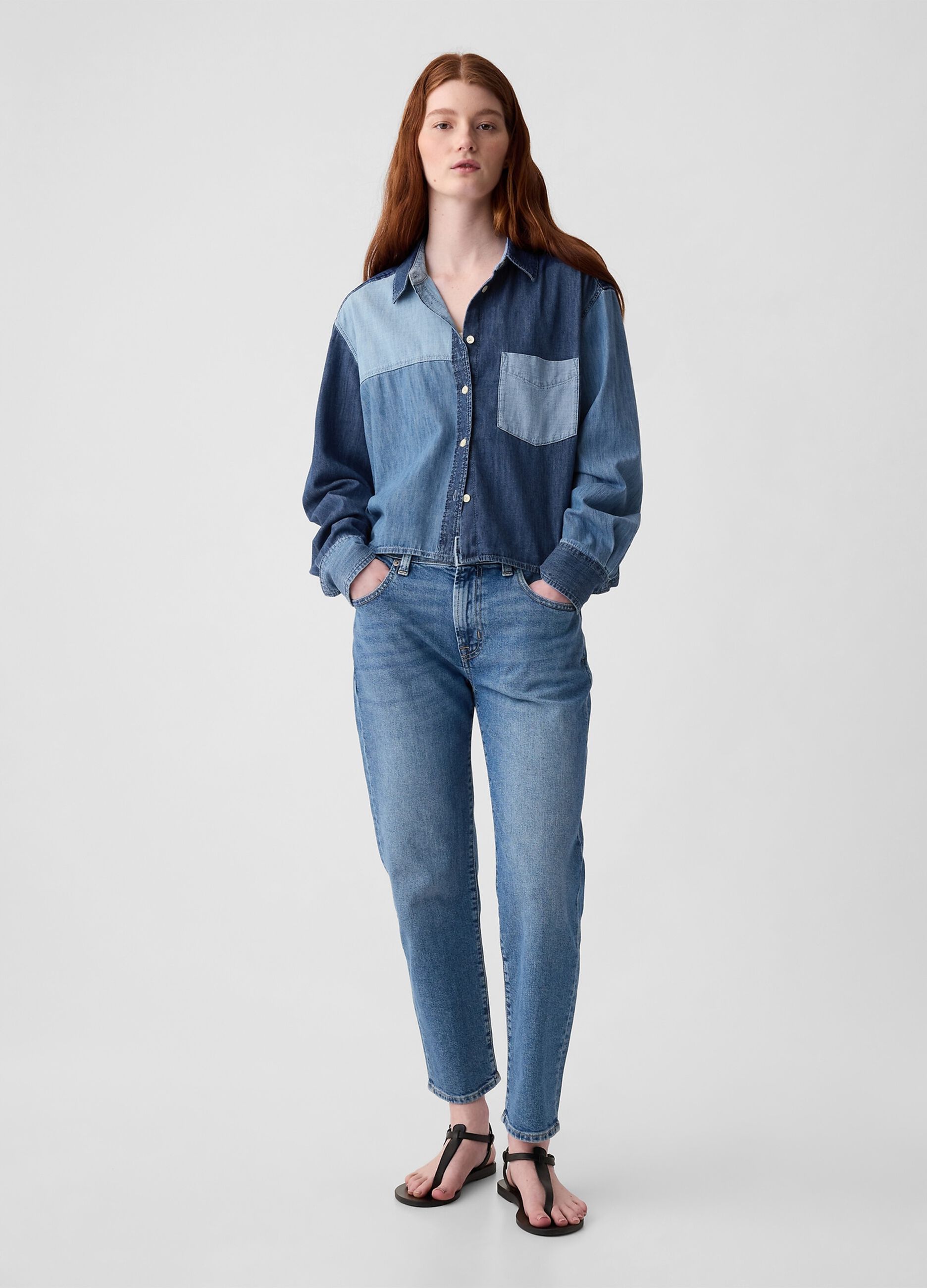 Ovs Camicia crop in denim patchwork