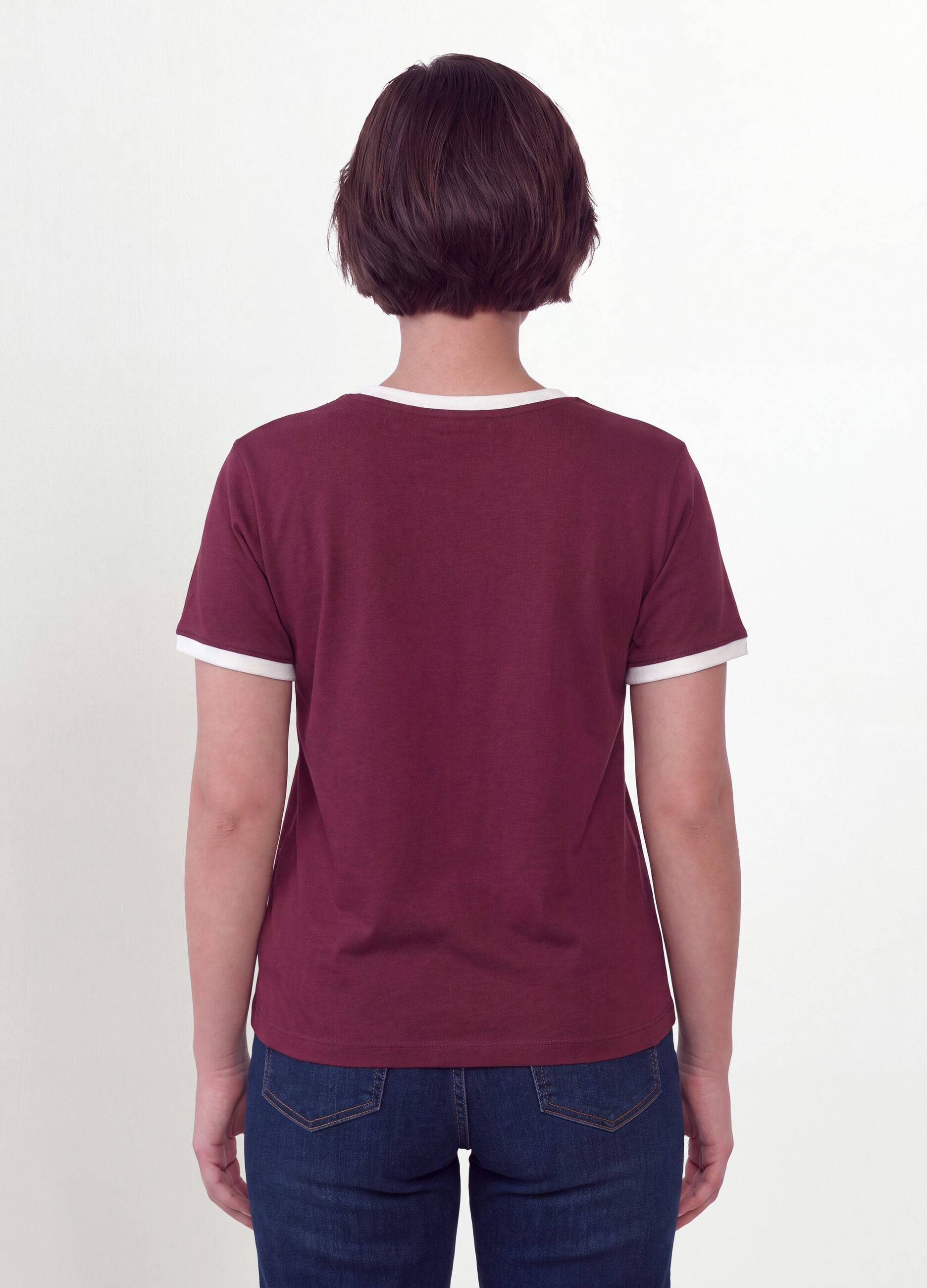 Red pure cotton T-shirt with buttons, regular fit