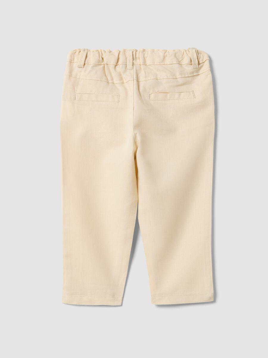 Beige linen and cotton blend chino trousers for toddler with regular fit_1