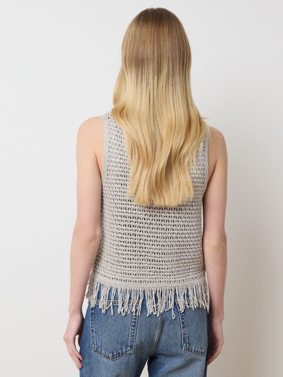 Crochet tank top in lurex with fringes_2