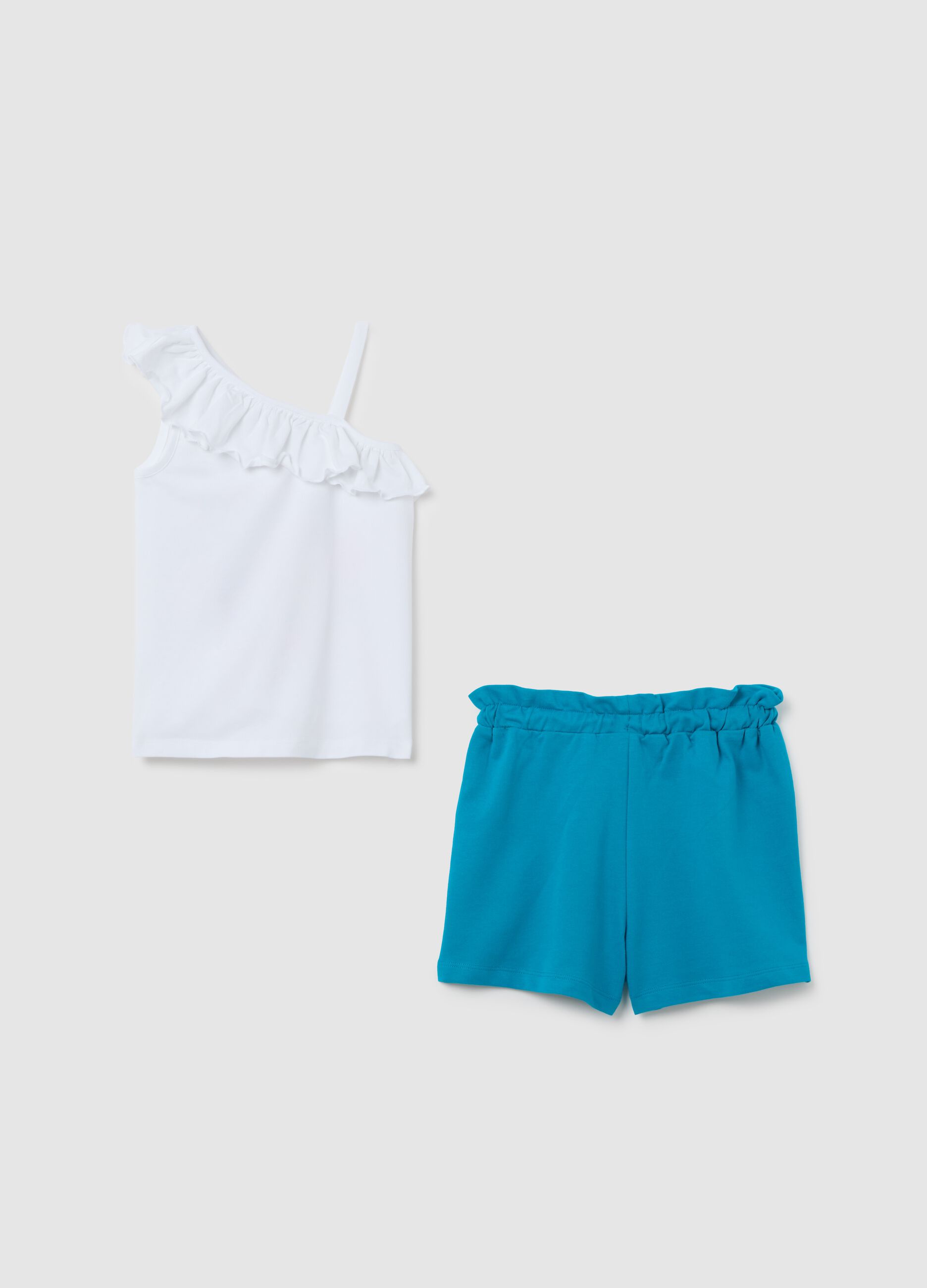 Set estivo da bambina in cotone bianco e azzurro