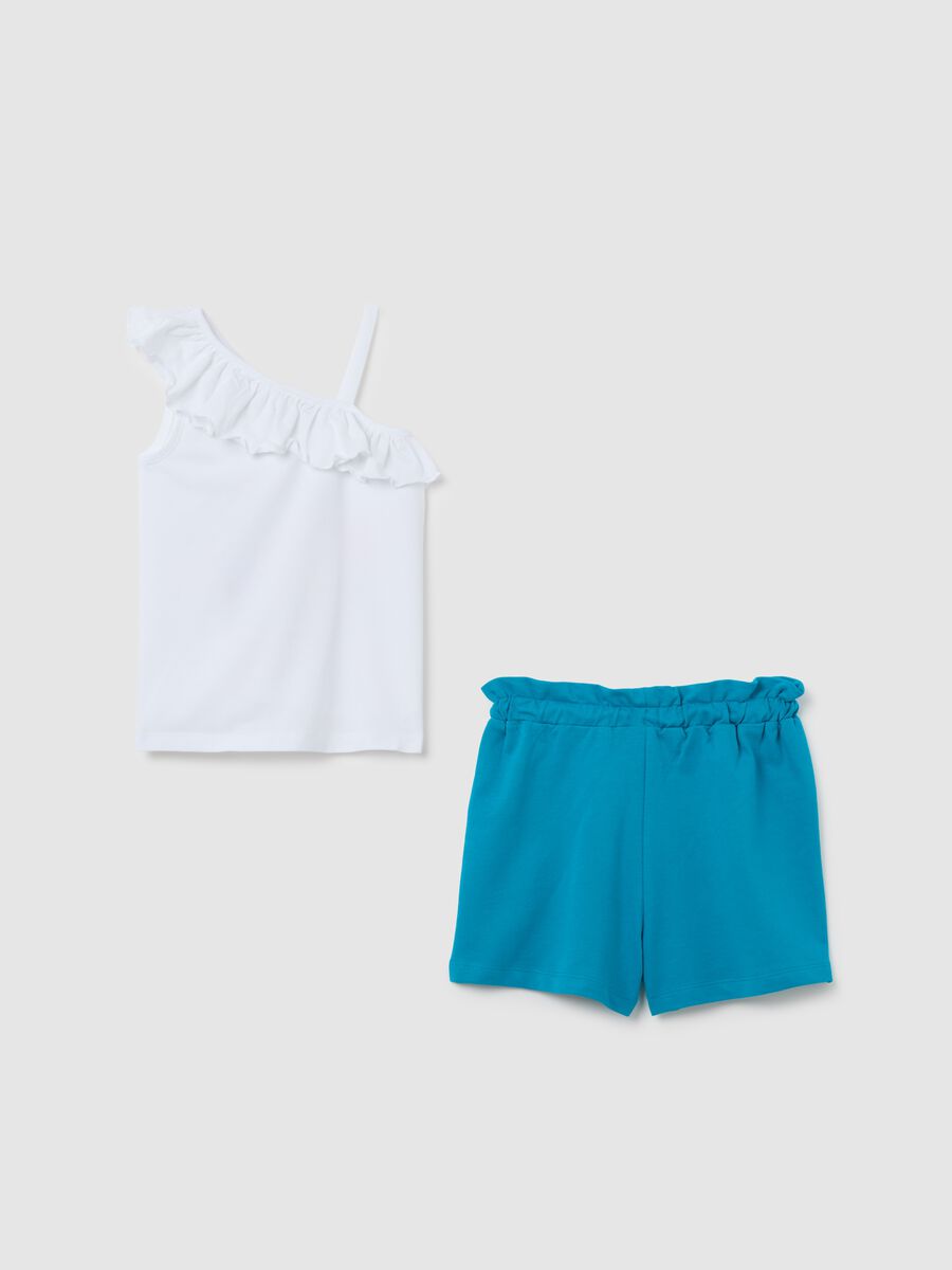 Girls’ summer set in white and blue cotton_1