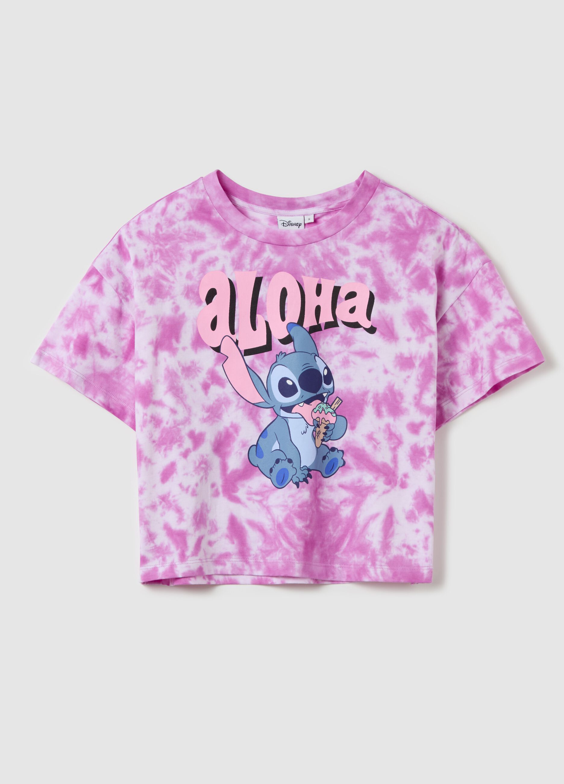 Tie-dye T-shirt with Stitch print