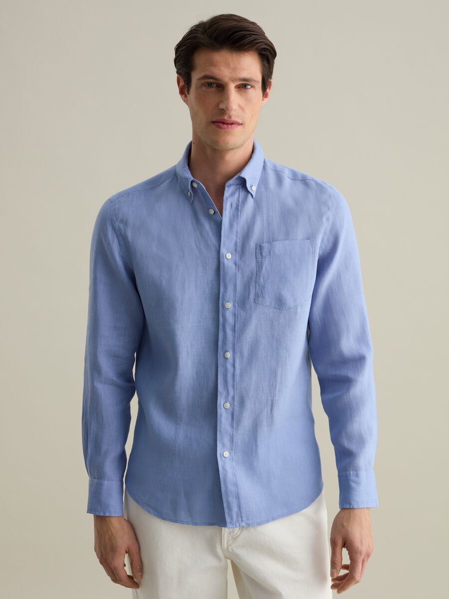 Regular-fit shirt in linen with pocket_0