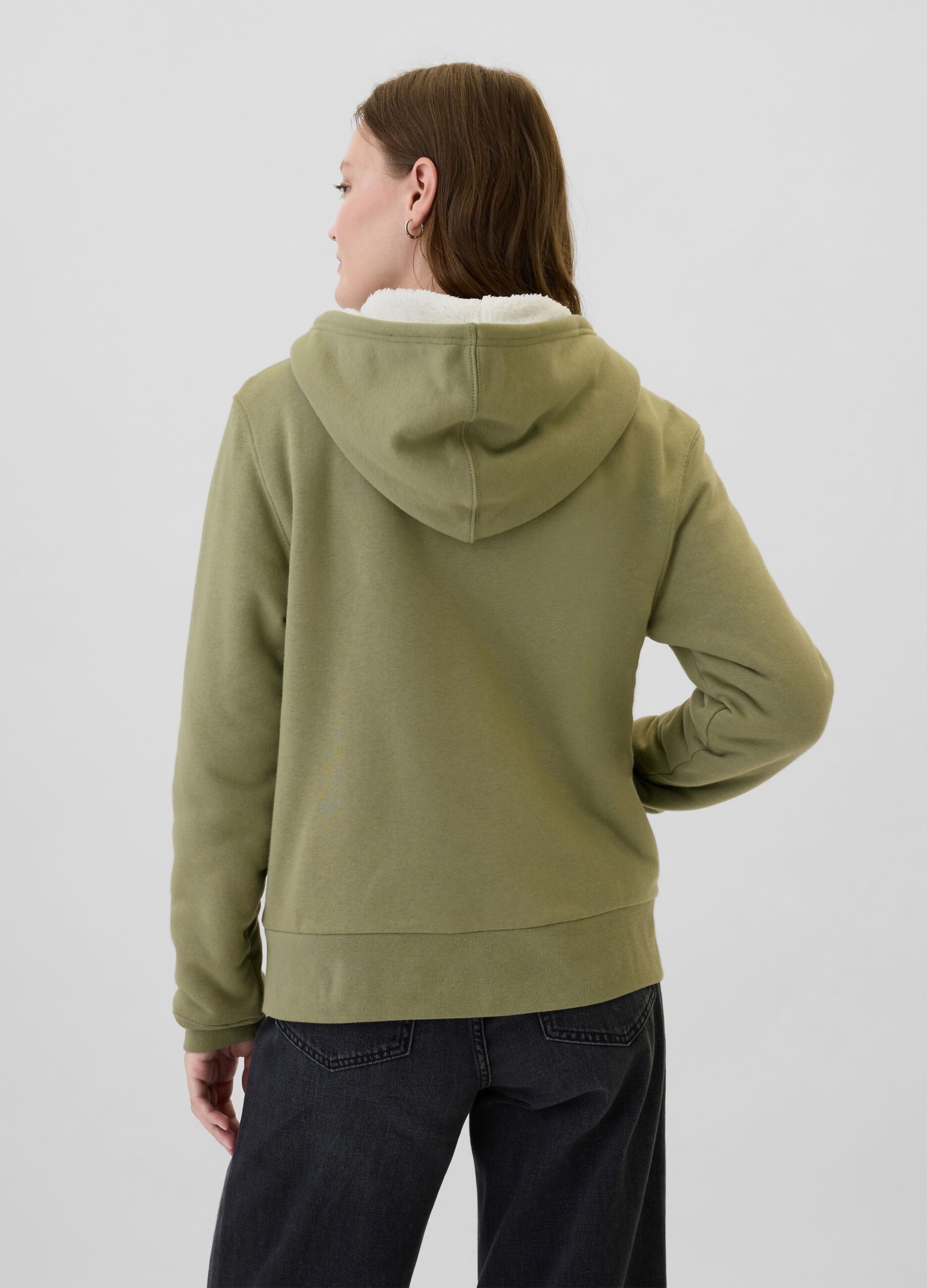 Full-zip sweatshirt with sherpa lining and logo embroidery