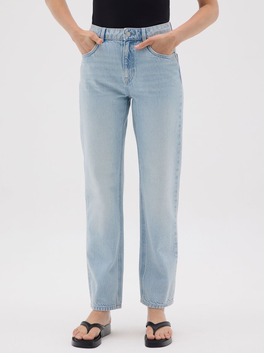 Jeans da donna in puro cotone azzurro regular fit_1