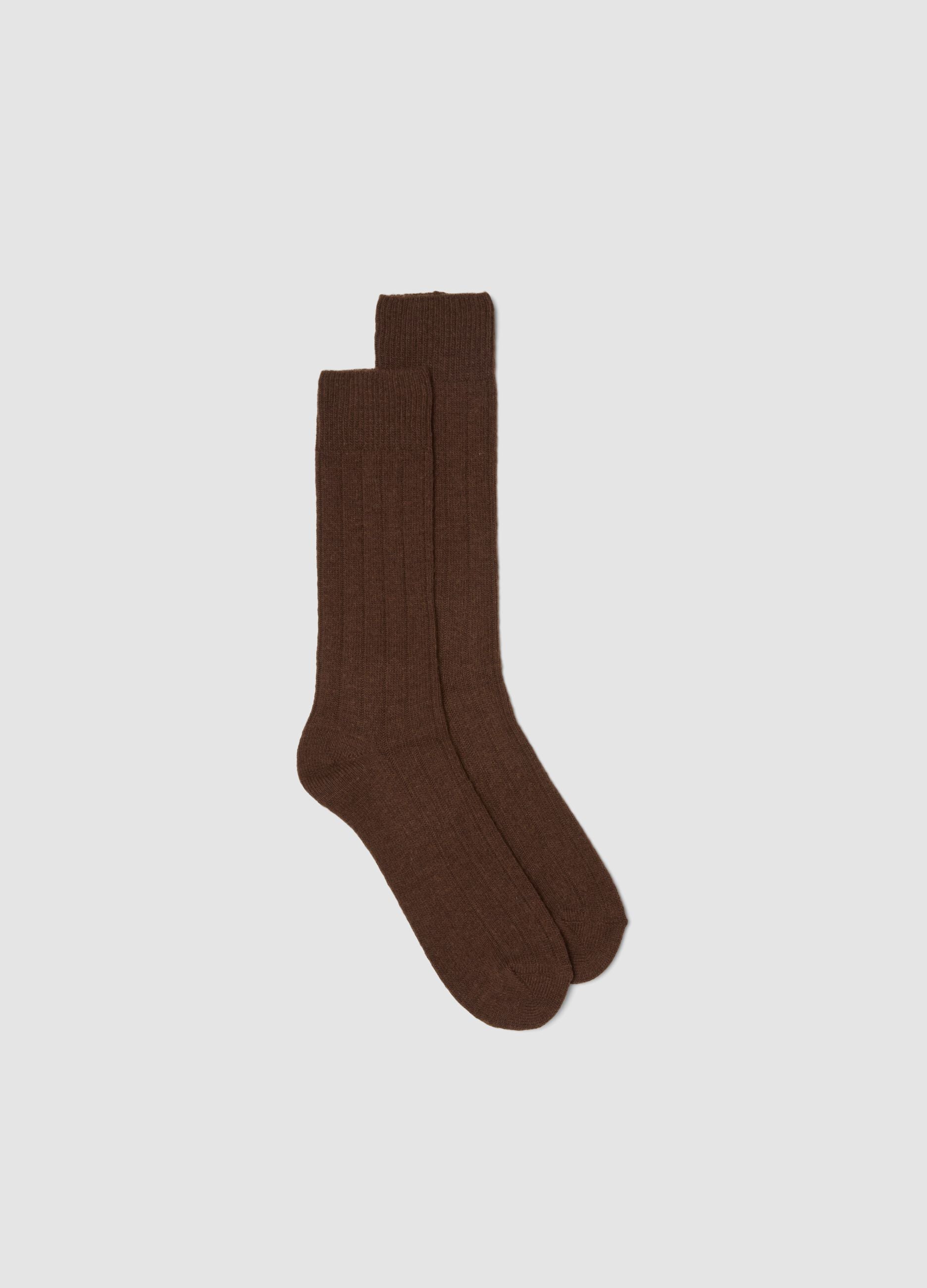 Calze midi marroni in lana, viscosa e cashmere elasticizzati
